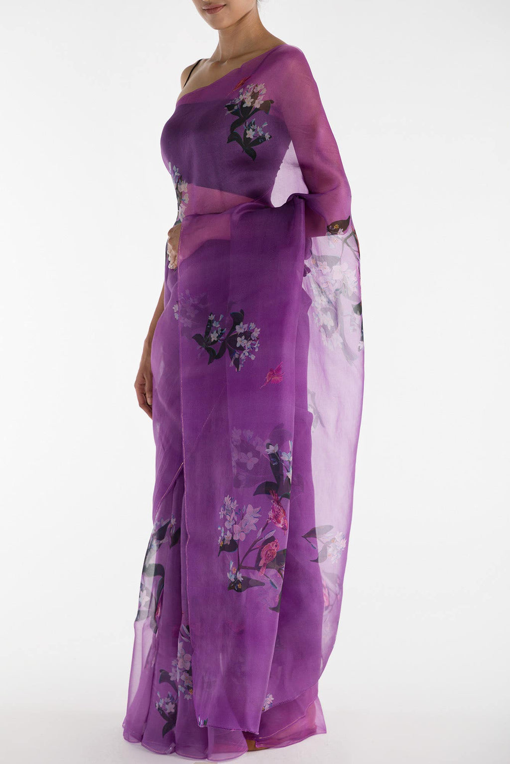 The Sparrows Lilac Pure Organza Silk Saree