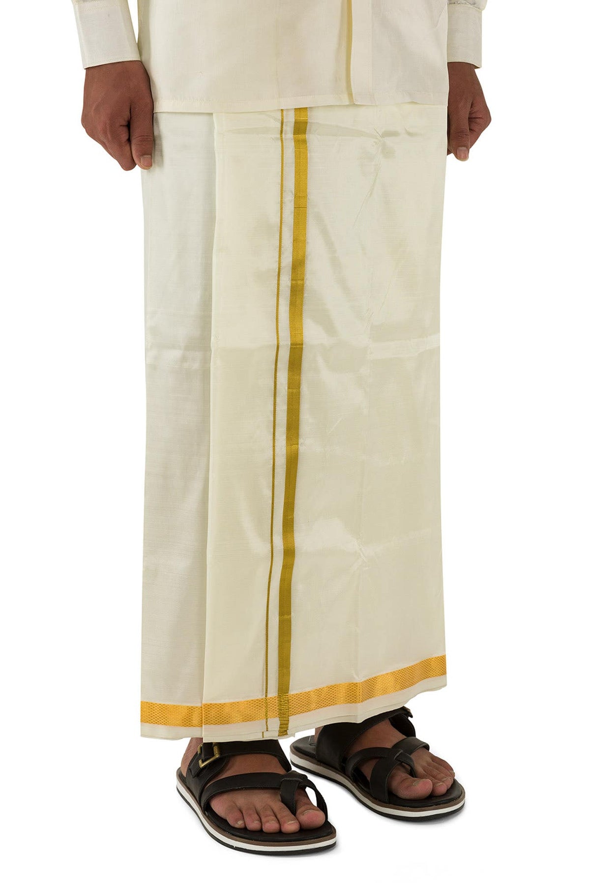 Cream Cream Art Silk Dhoti 8 Muzham