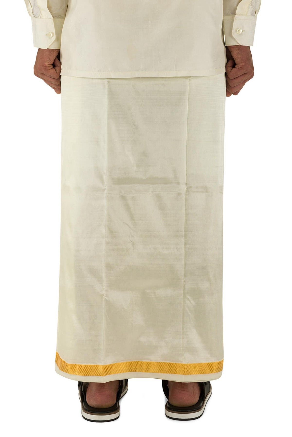 Cream Cream Art Silk Dhoti 8 Muzham
