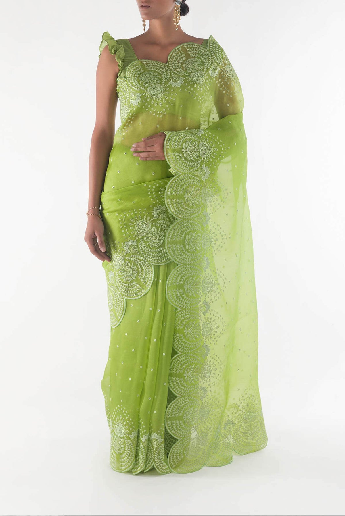 Lovelace Green floral design saree from Embroidered Romance Collection by Nalli