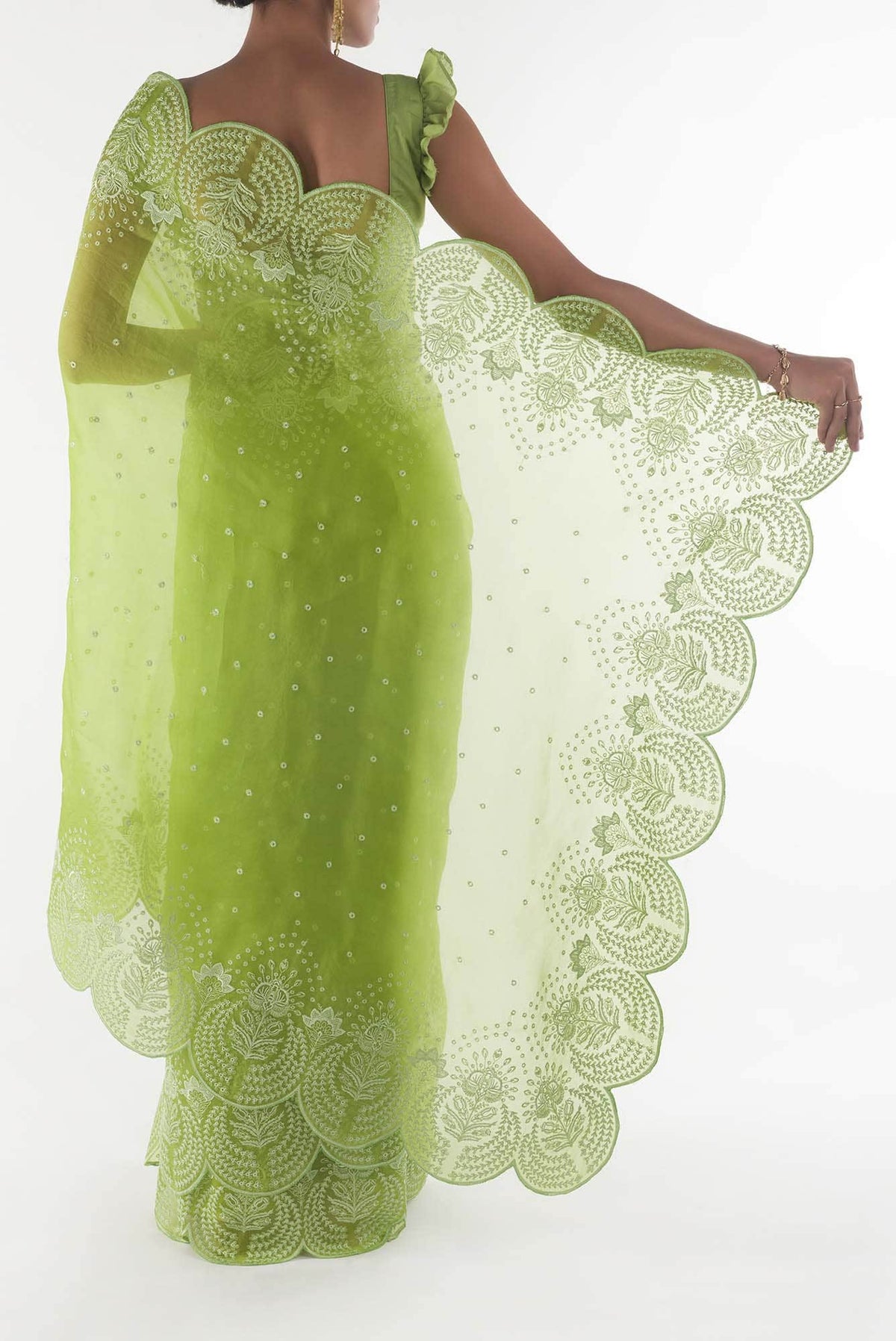 Lovelace Green floral design saree from Embroidered Romance Collection by Nalli