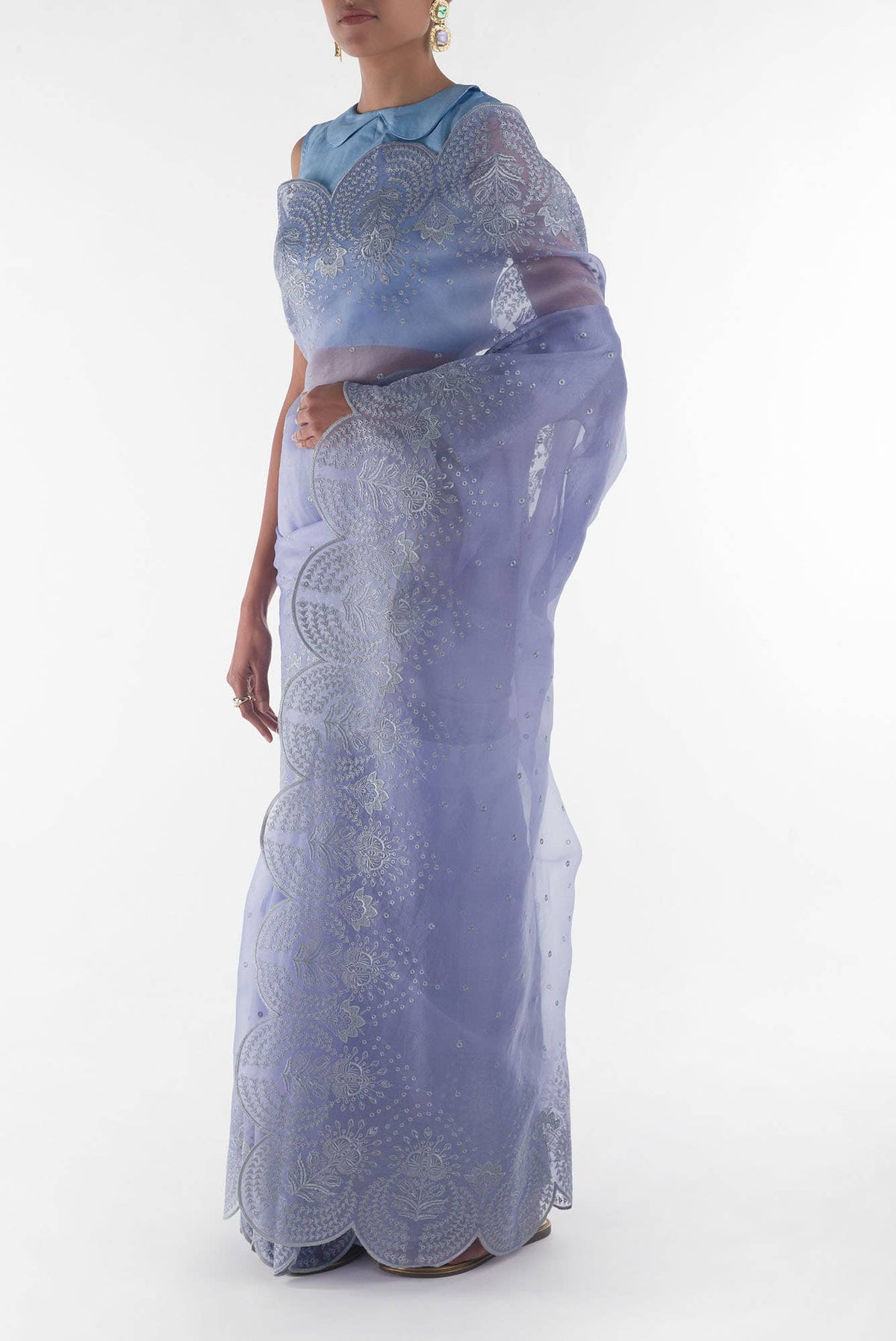 Lovelace Blue floral design saree from Embroidered Romance Collection by Nalli