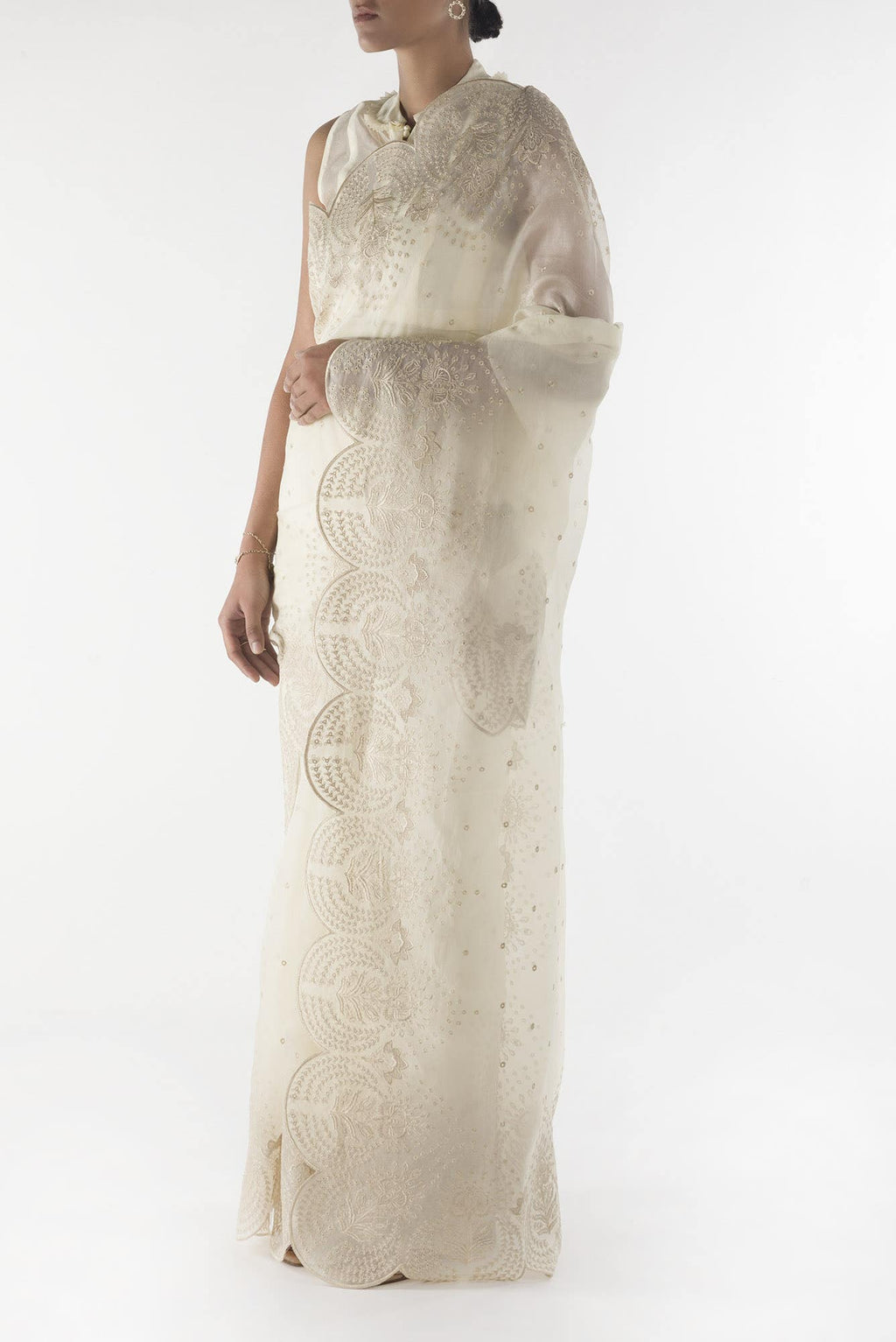 Lovelace Cream floral design saree from Embroidered Romance Collection by Nalli