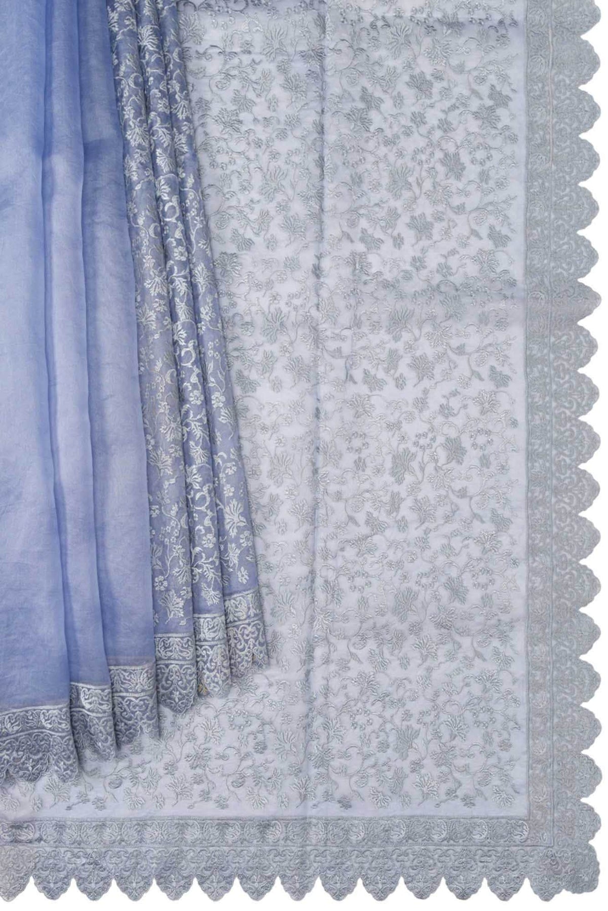 Iris Waltz-Blue Pure Organza Silk Saree