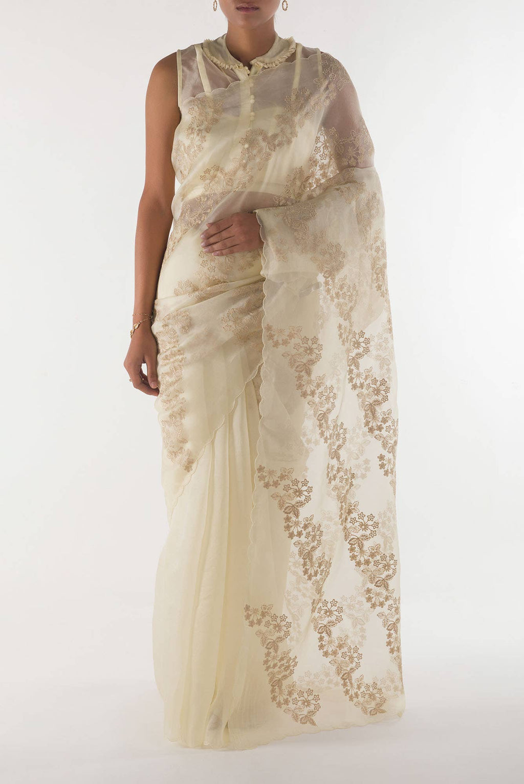 Bella Cream floral design saree from Embroidered Romance Collection by Nalli