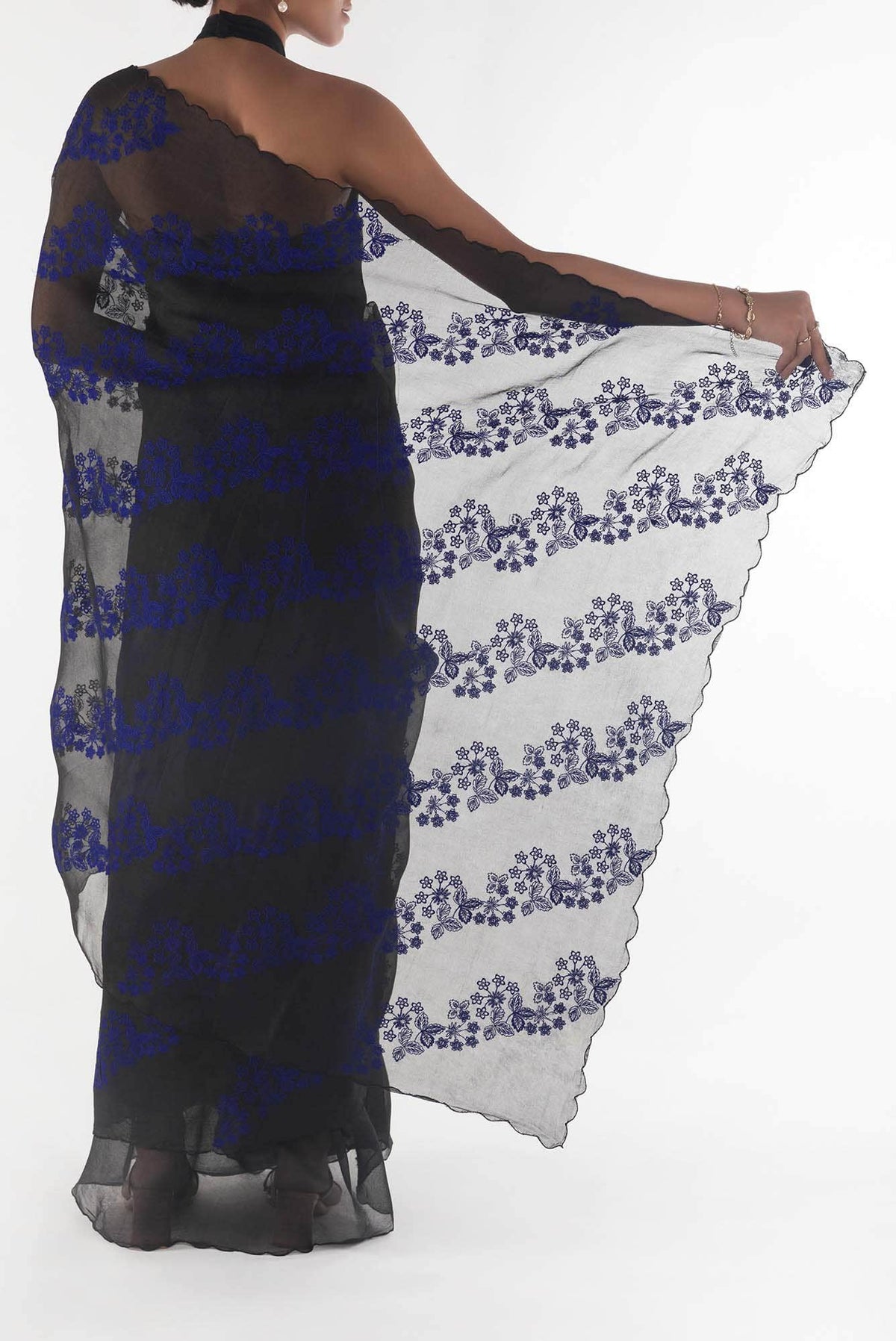 Bella Black floral design saree from Embroidered Romance Collection by Nalli