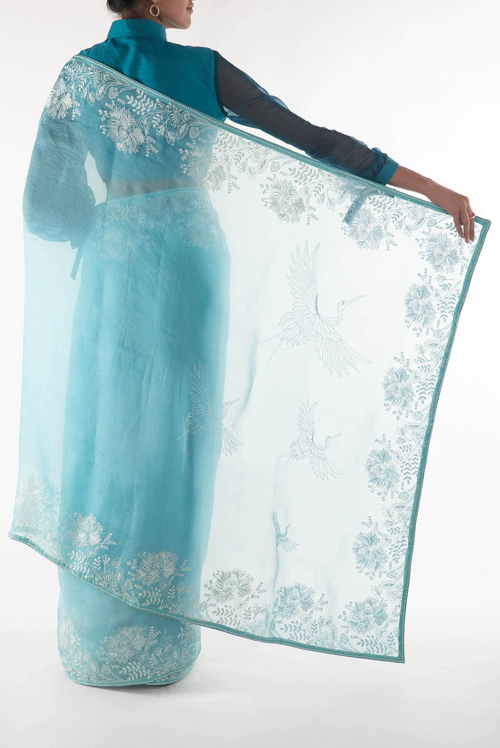 Asteracea Blue floral design saree from Embroidered Romance Collection by Nalli