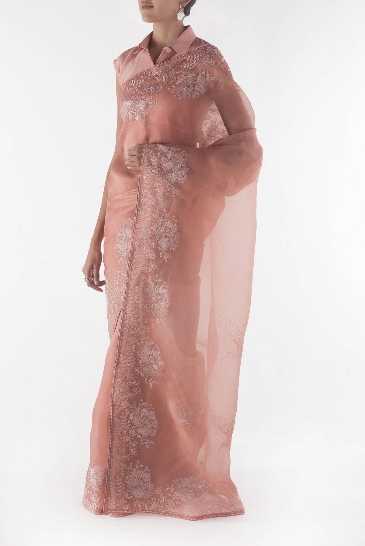 Asteracea Rose Gold floral design saree from Embroidered Romance Collection by Nalli