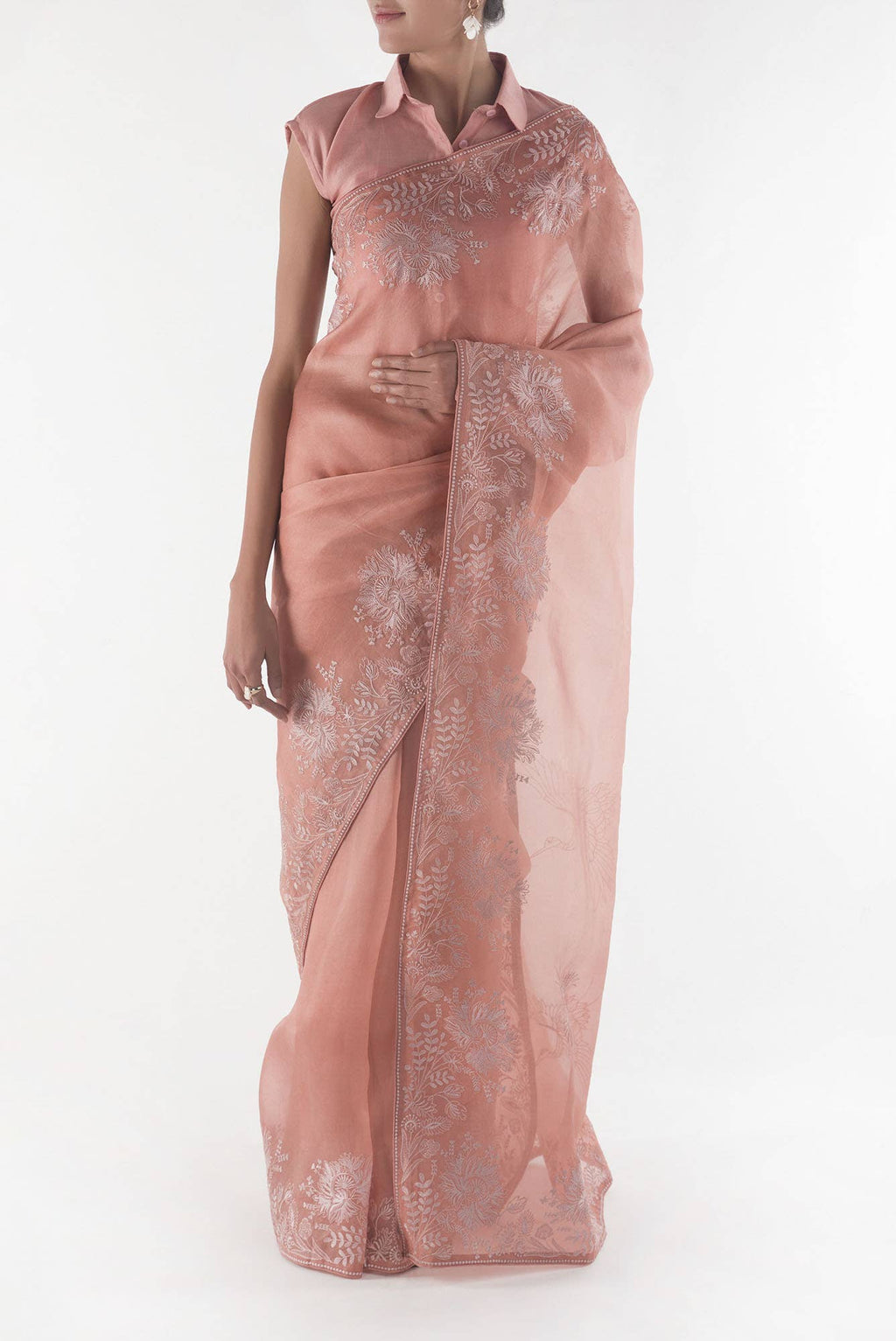 Asteracea Rose Gold floral design saree from Embroidered Romance Collection by Nalli