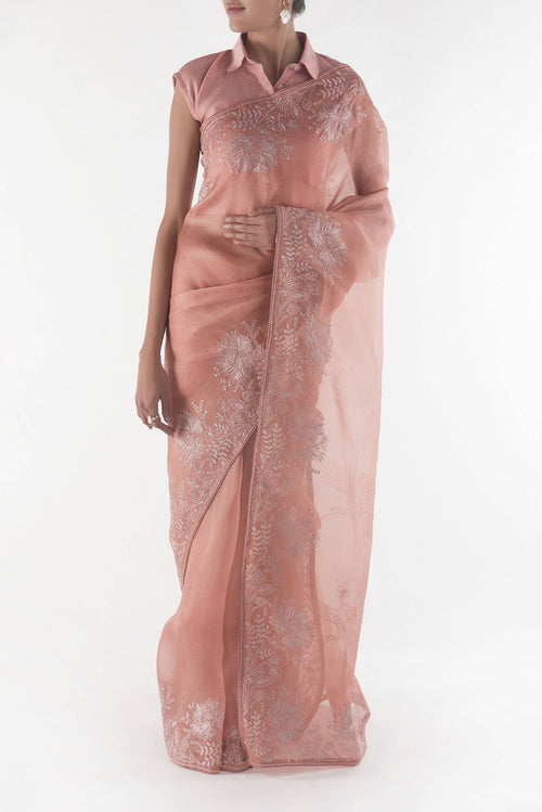 Asteracea Rose Gold floral design saree from Embroidered Romance Collection by Nalli