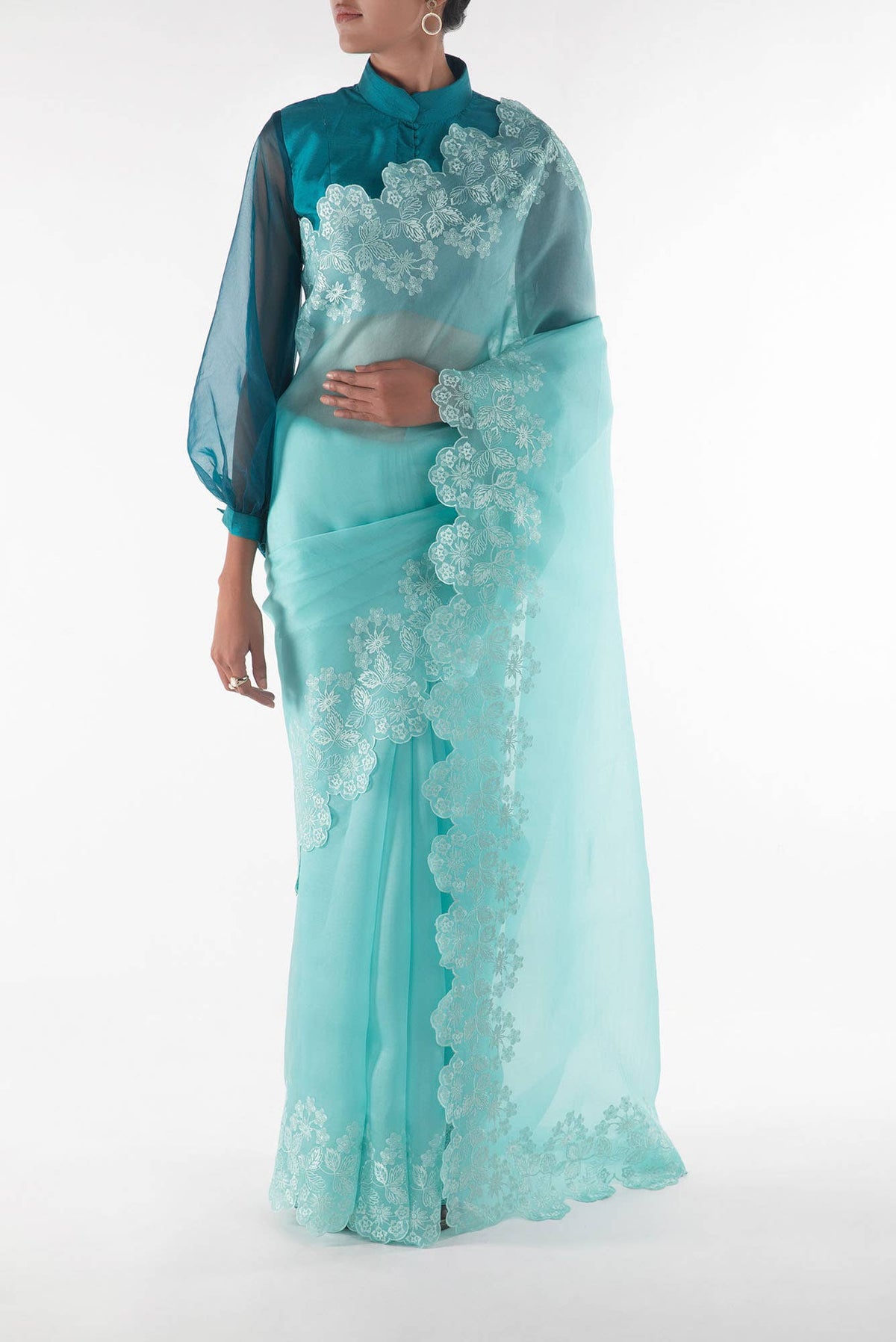 Forget-me-not Blue floral design saree from Embroidered Romance Collection by Nalli