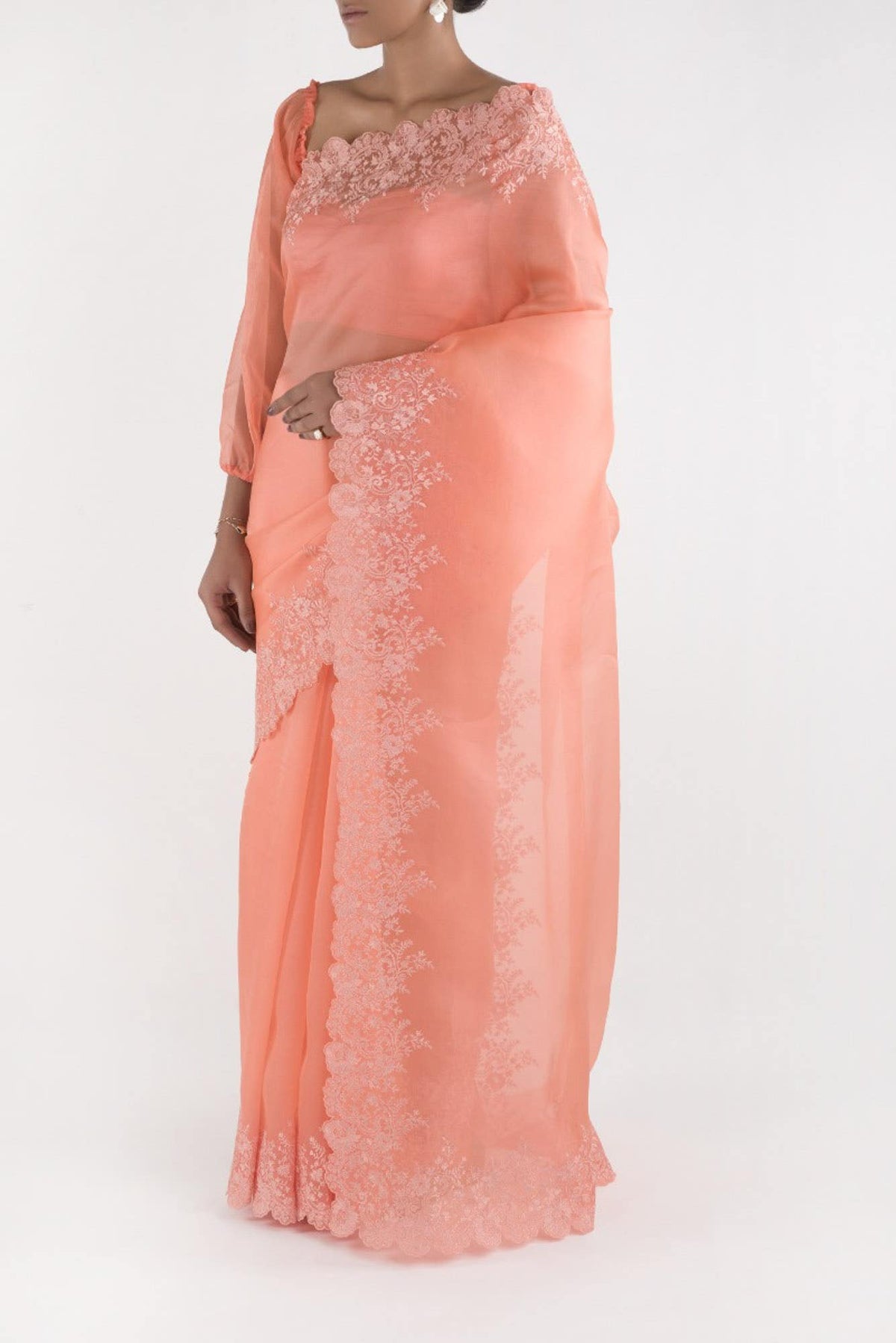 Harmonia Coral floral design saree from Embroidered Romance Collection by Nalli