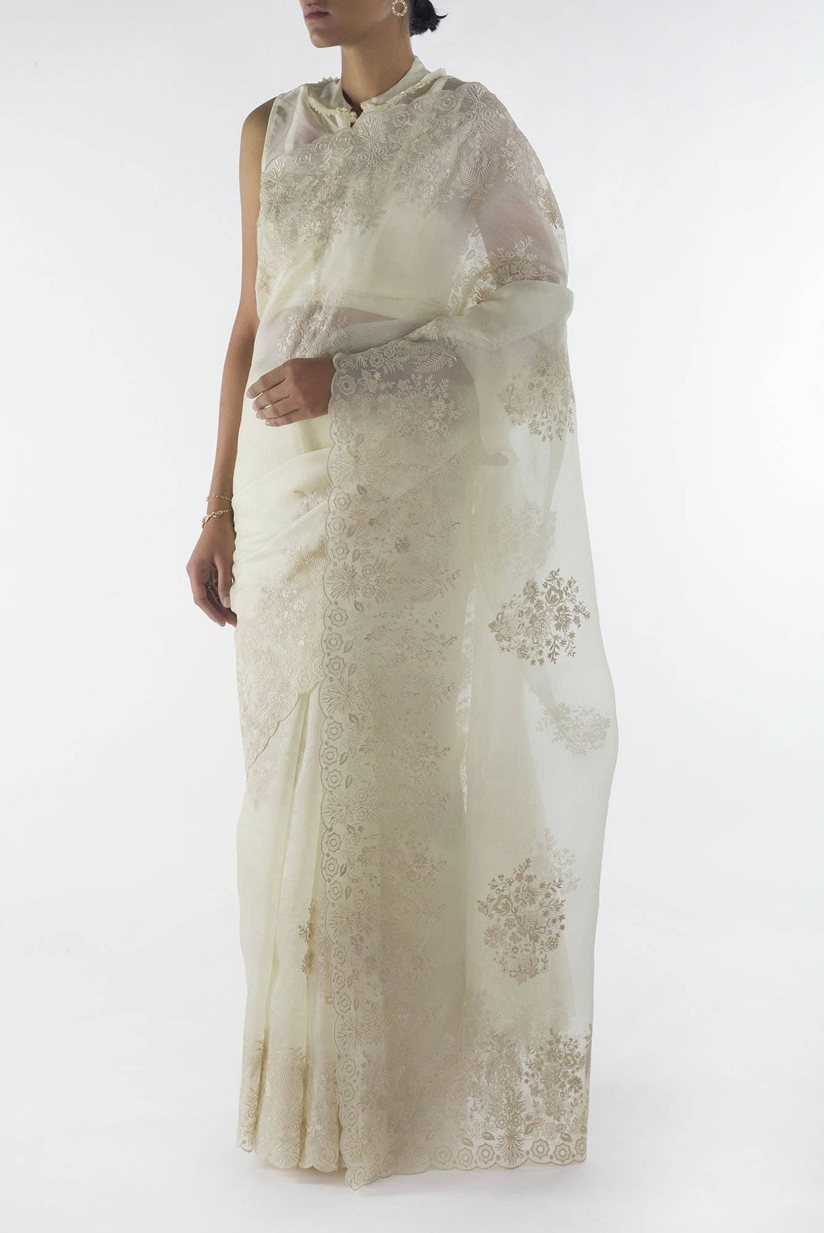 Minerva White floral design saree from Embroidered Romance Collection by Nalli