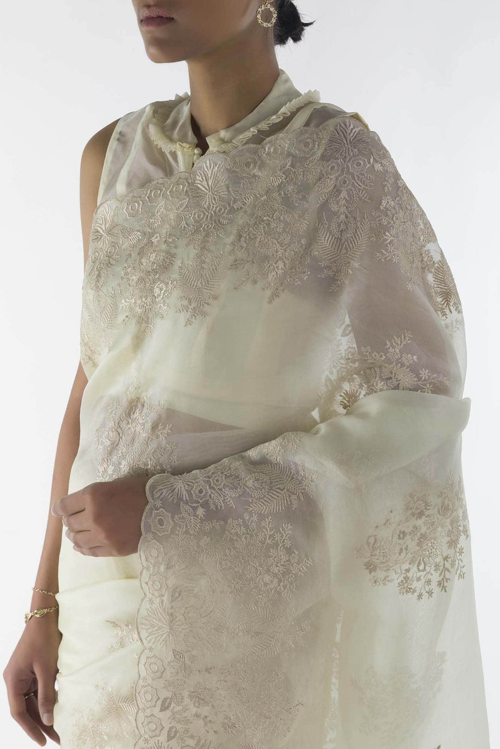 Minerva White floral design saree from Embroidered Romance Collection by Nalli