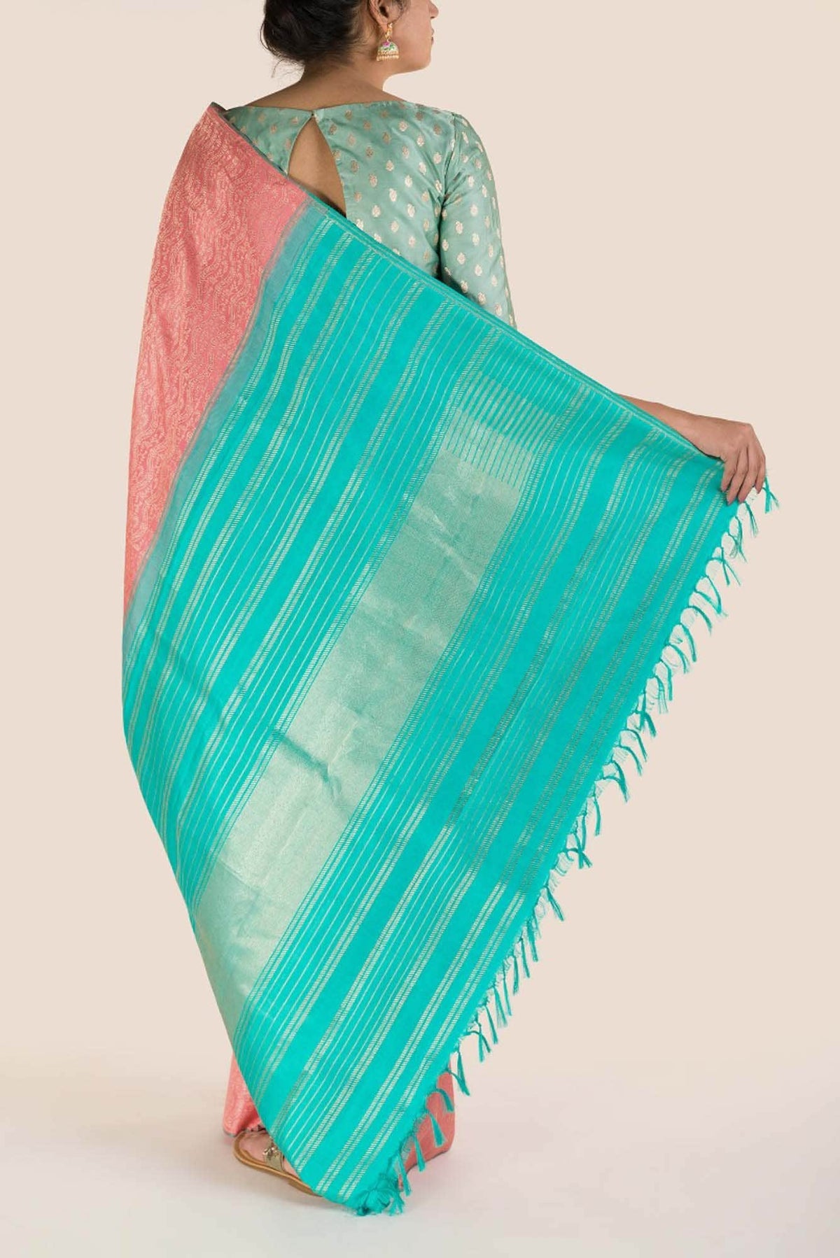 Ballari-Peach Kanchipuram Silk Saree