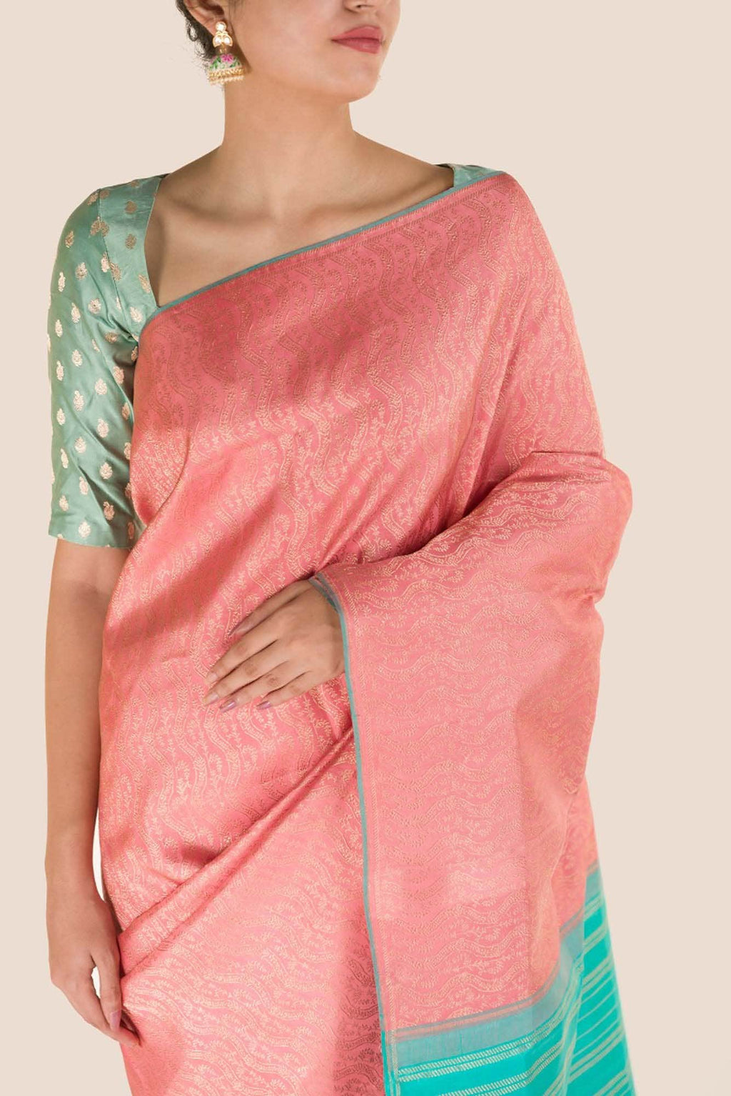 Ballari-Peach Kanchipuram Silk Saree