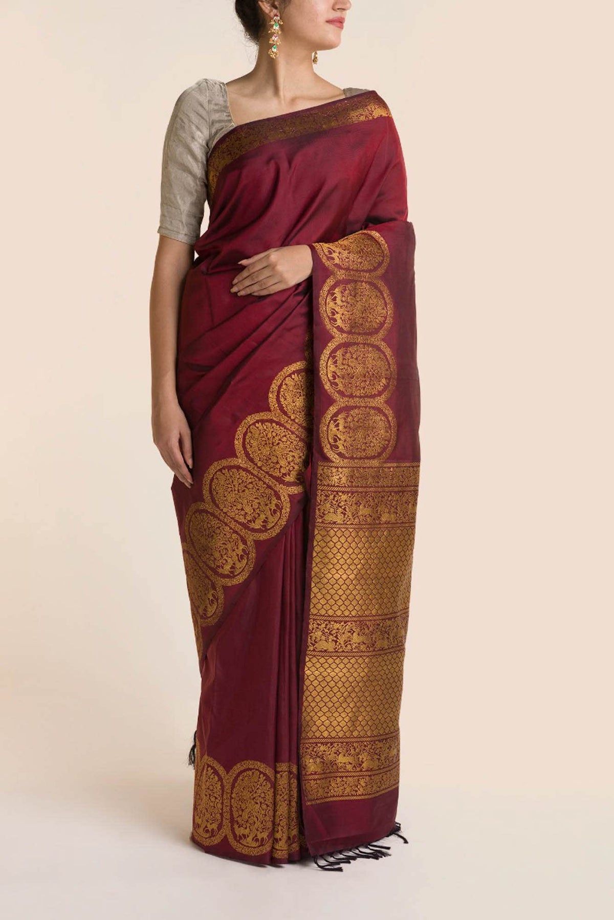 Shringar-Maroon Kanchipuram Silk Saree