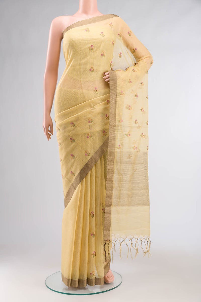 Yellow Blended Cotton Saree