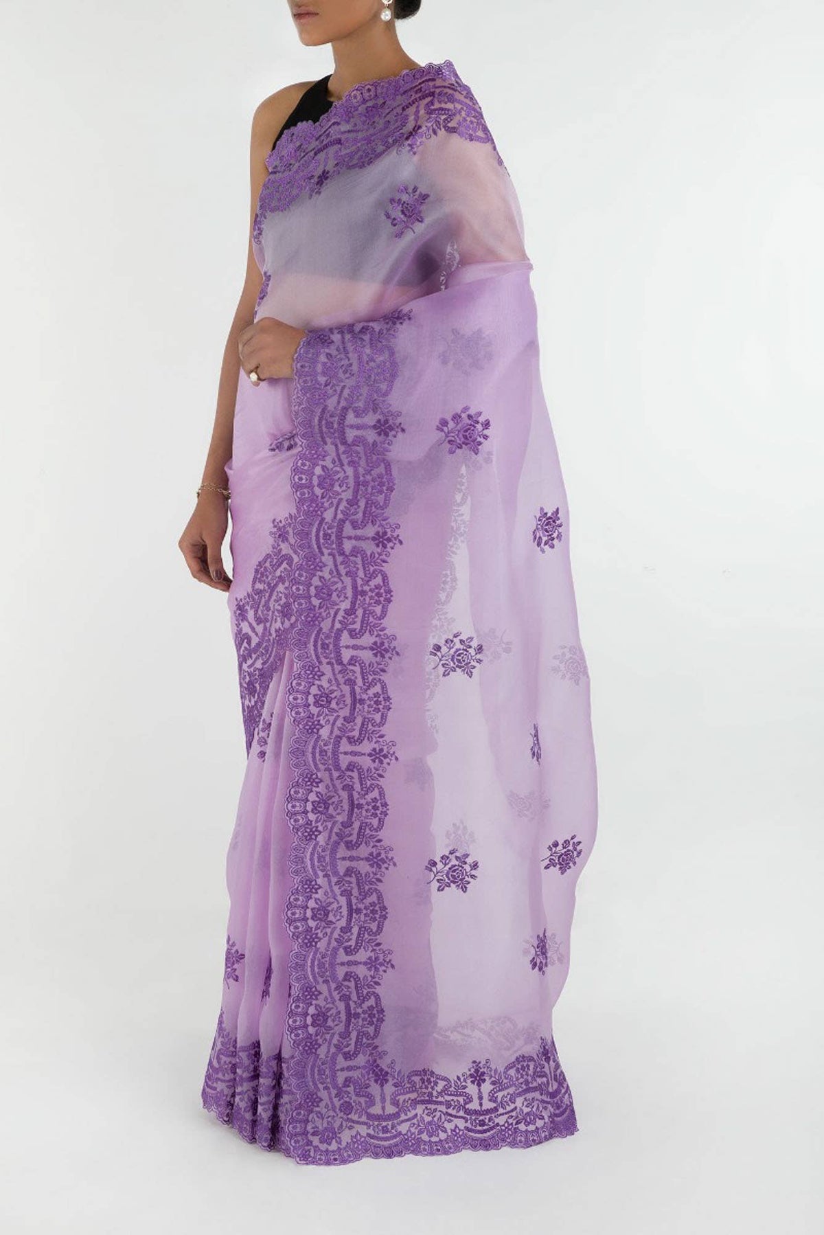 Romance of the Roses Lavender floral design saree from Embroidered Romance Collection by Nalli