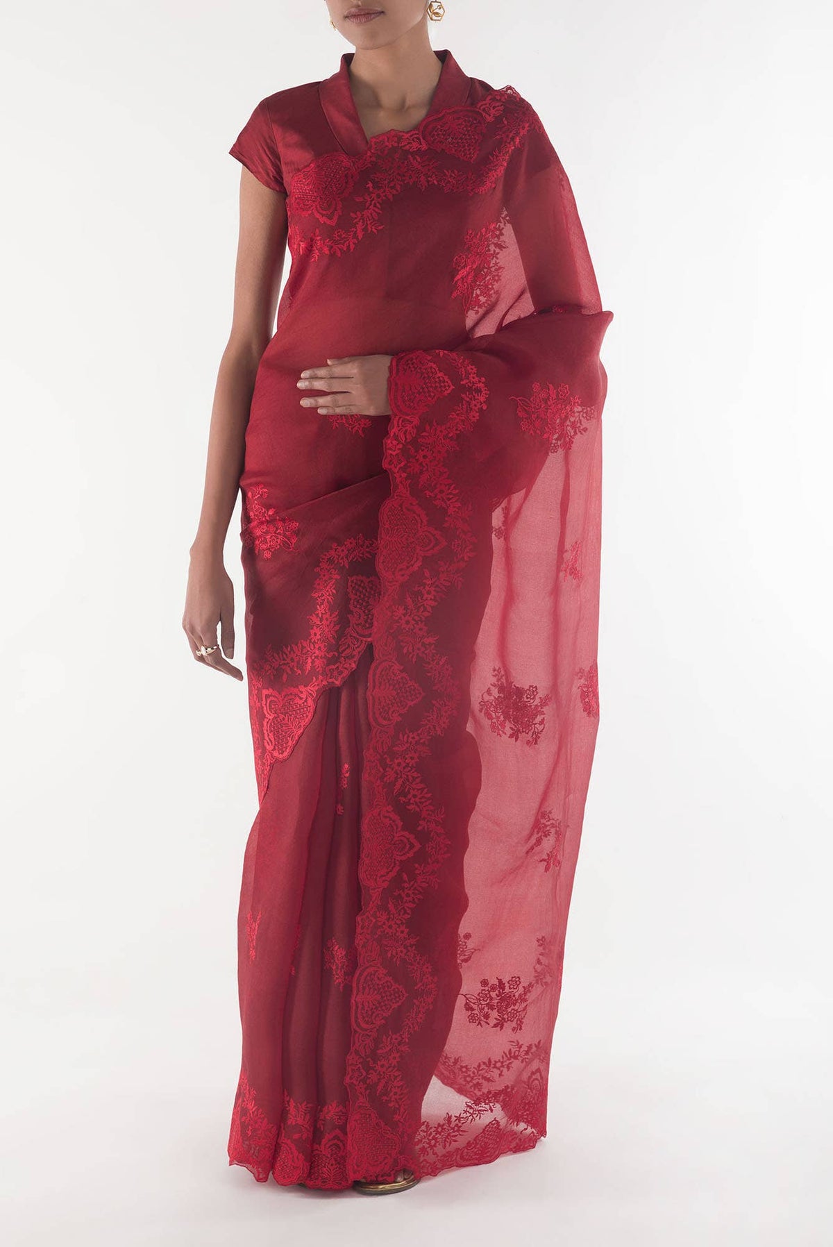 Peonia Maroon floral design saree from Embroidered Romance Collection by Nalli