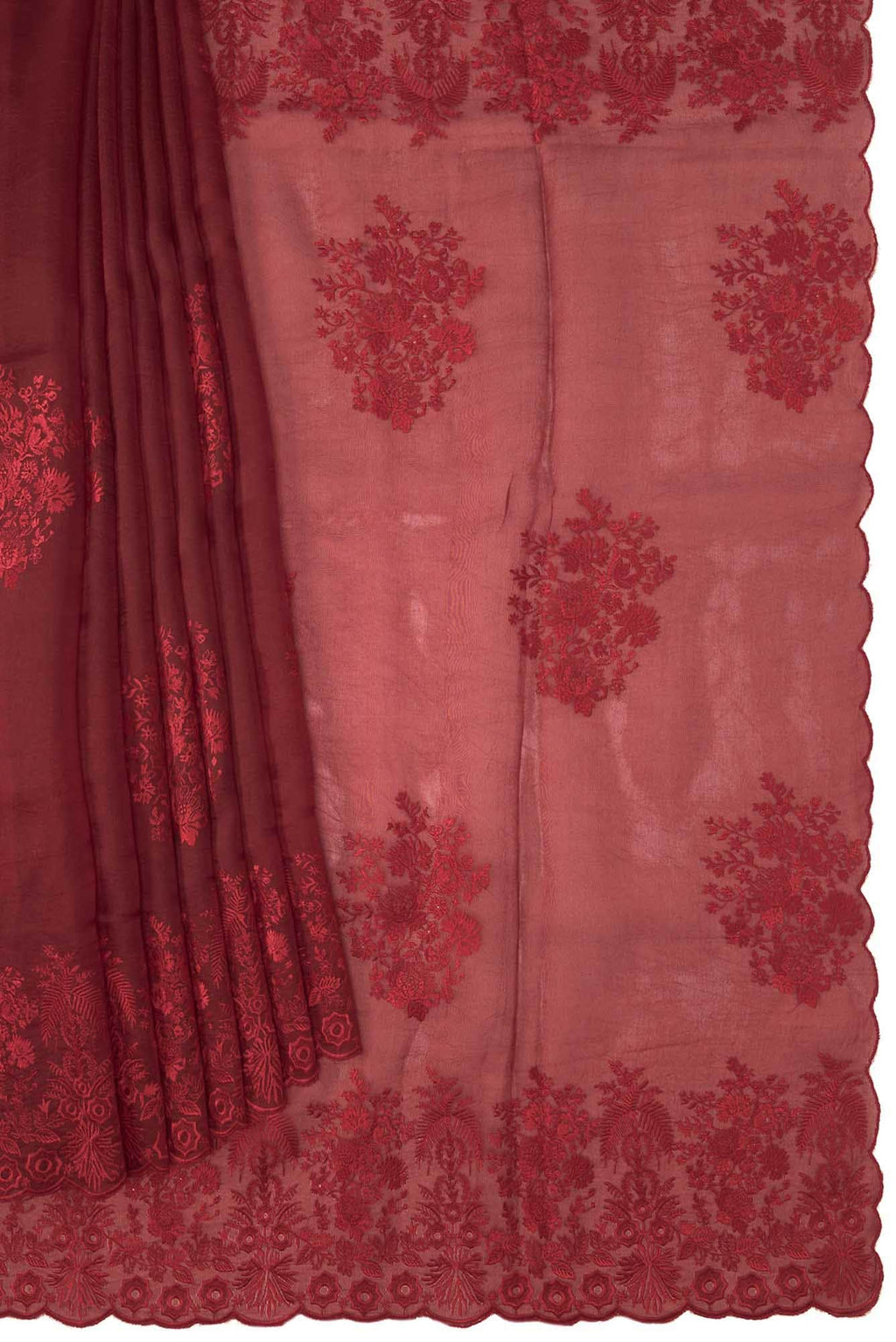 Minerva Maroon floral design saree from Embroidered Romance Collection by Nalli