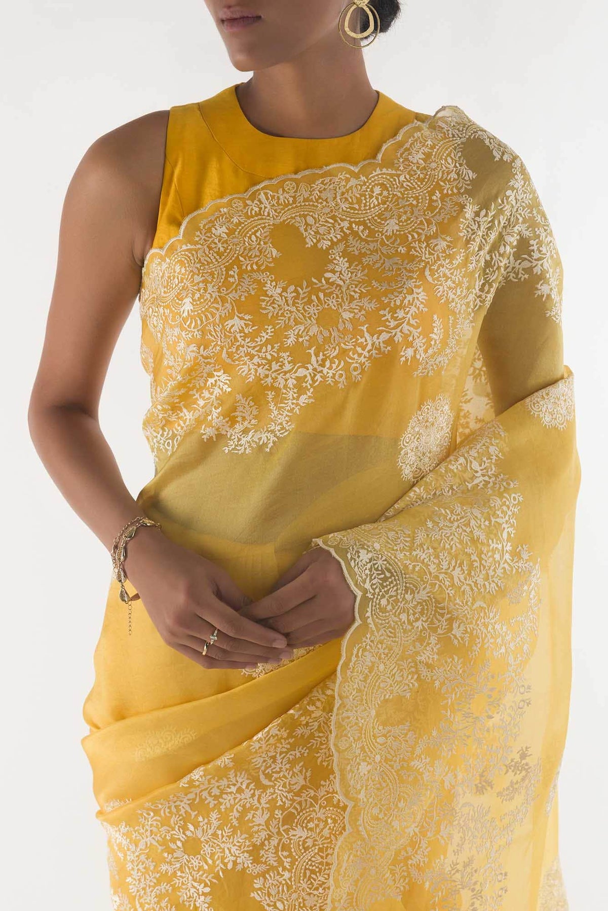 Garden of Eden Yellow floral design saree from Embroidered Romance Collection by Nalli