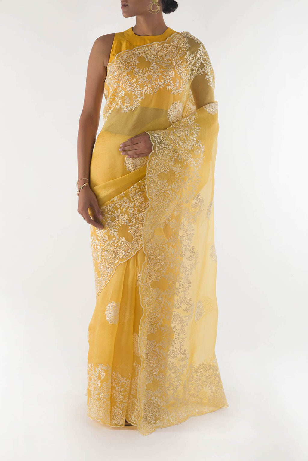 Garden of Eden Yellow floral design saree from Embroidered Romance Collection by Nalli