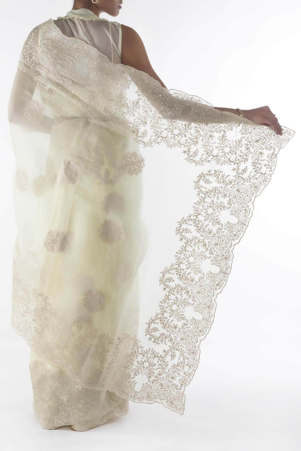 Garden of Eden Cream floral design saree from Embroidered Romance Collection by Nalli