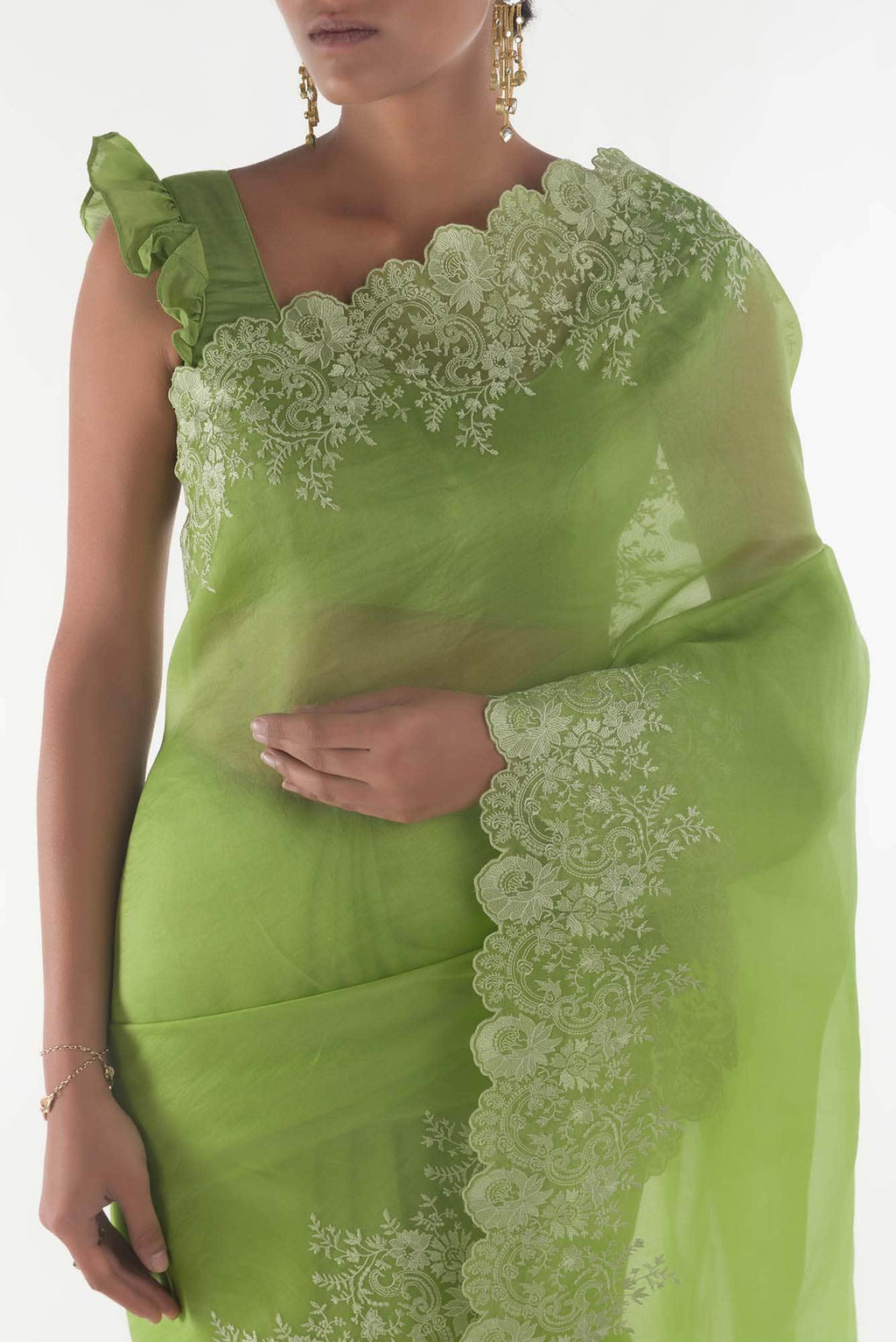 Harmonia Green floral design saree from Embroidered Romance Collection by Nalli