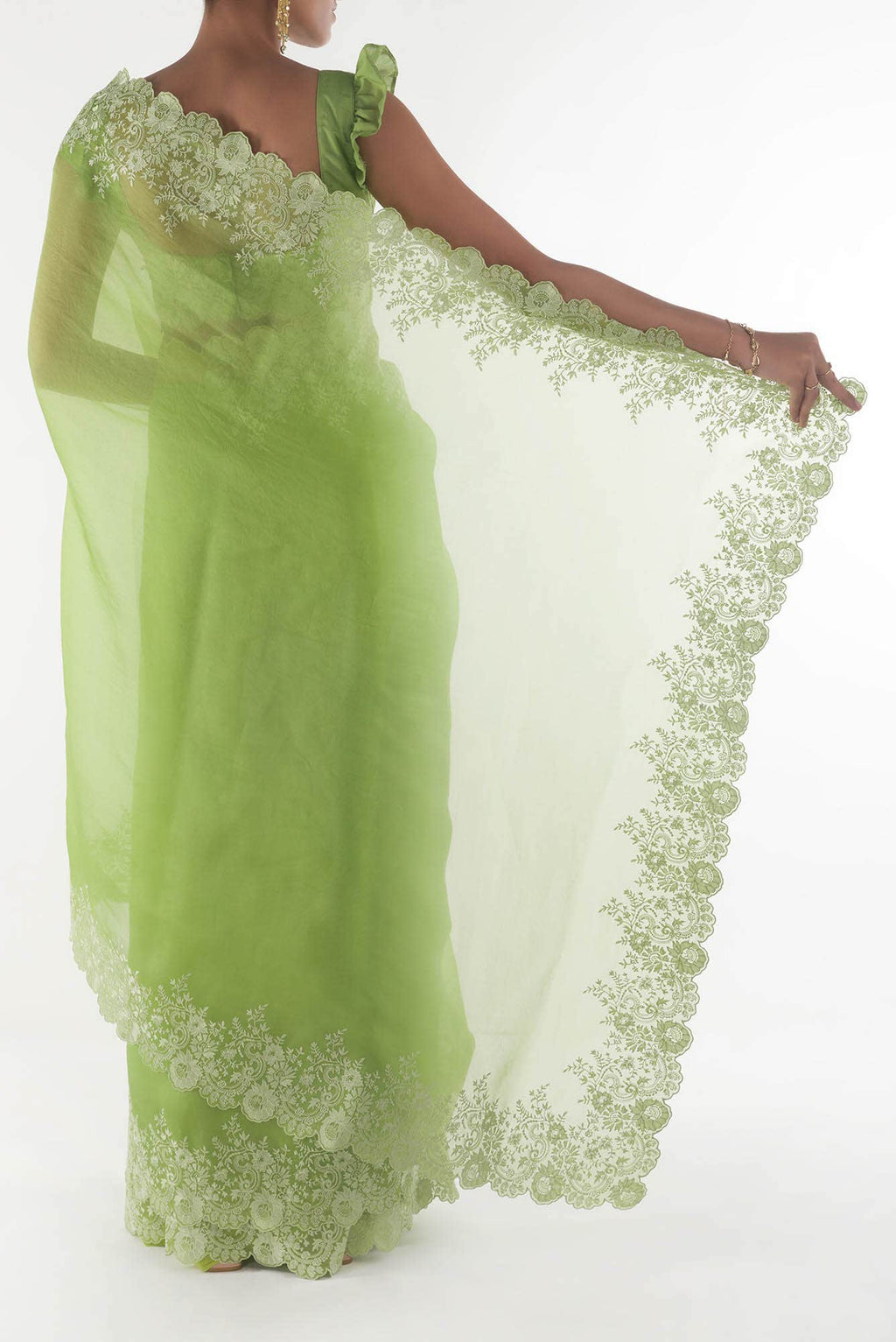 Harmonia Green floral design saree from Embroidered Romance Collection by Nalli