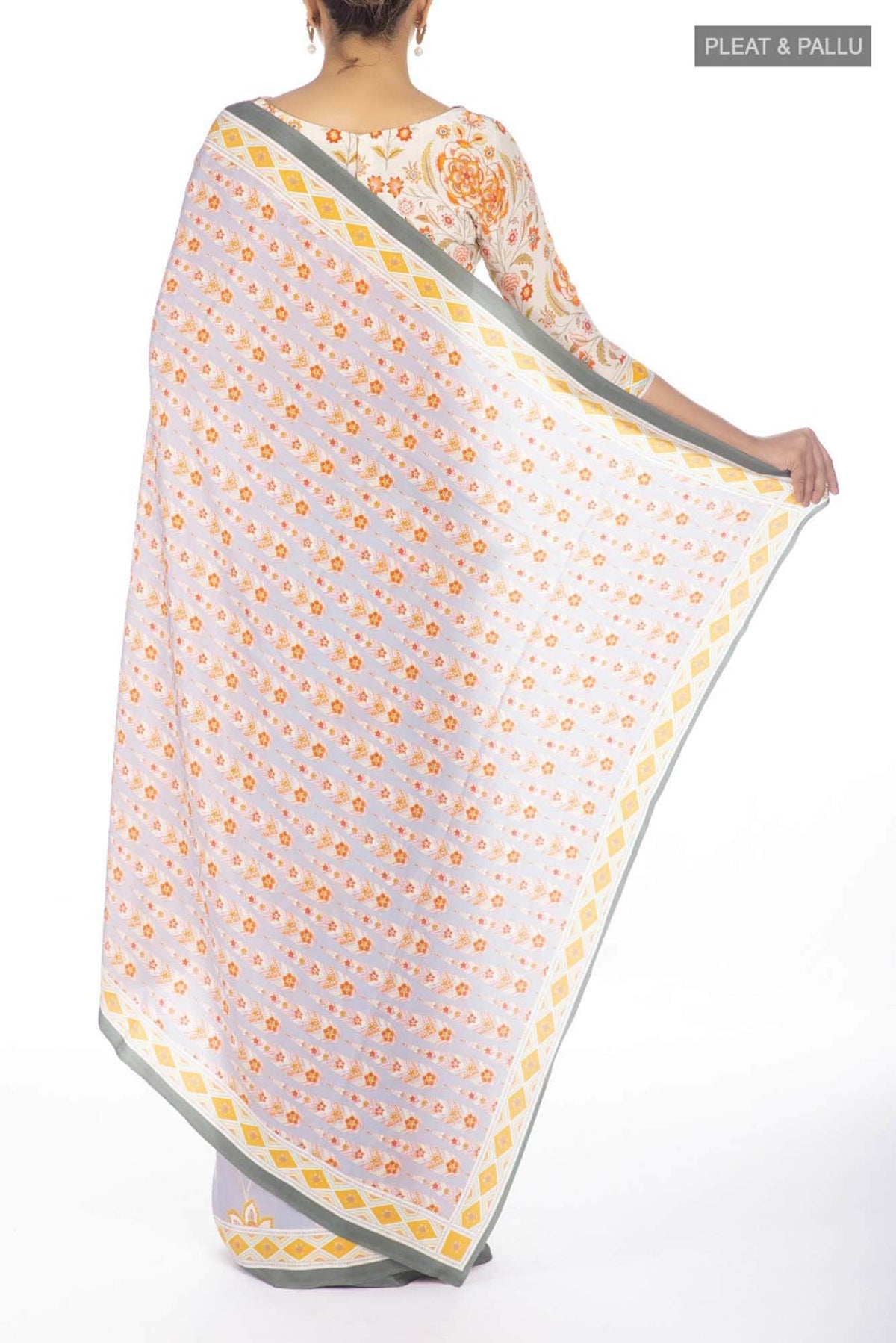 Lata Grey floral design saree from Chintz Collection, Designed by Nalli
