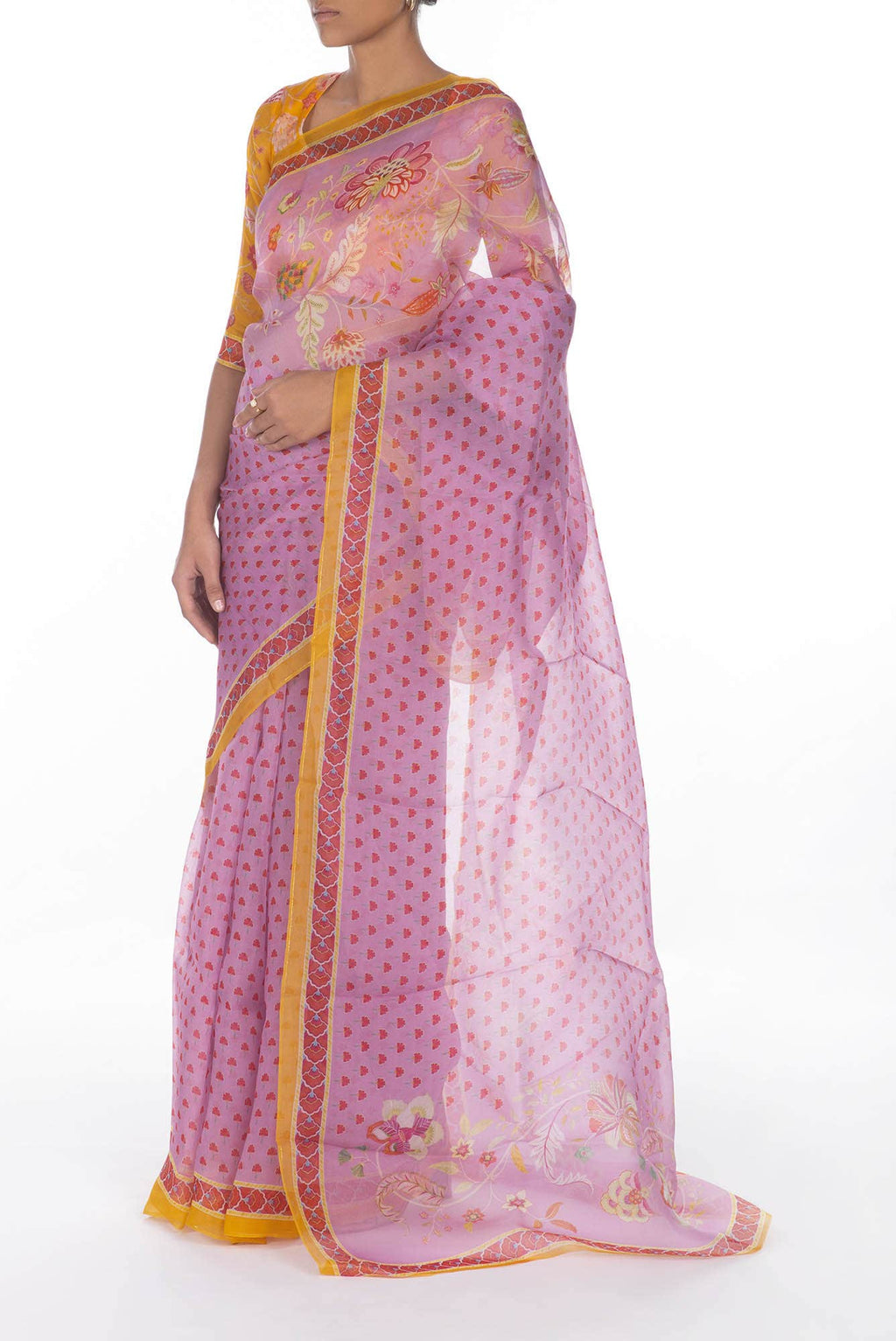 Pushpavalli lavender floral design saree from Chintz Collection, Designed by Nalli