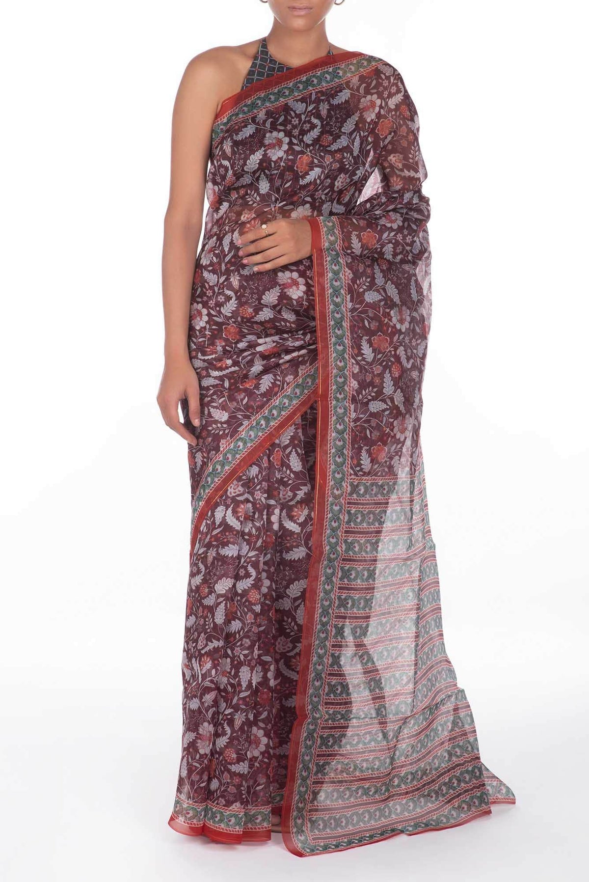 Guldasta Brown floral design saree from Chintz Collection, Designed by Nalli