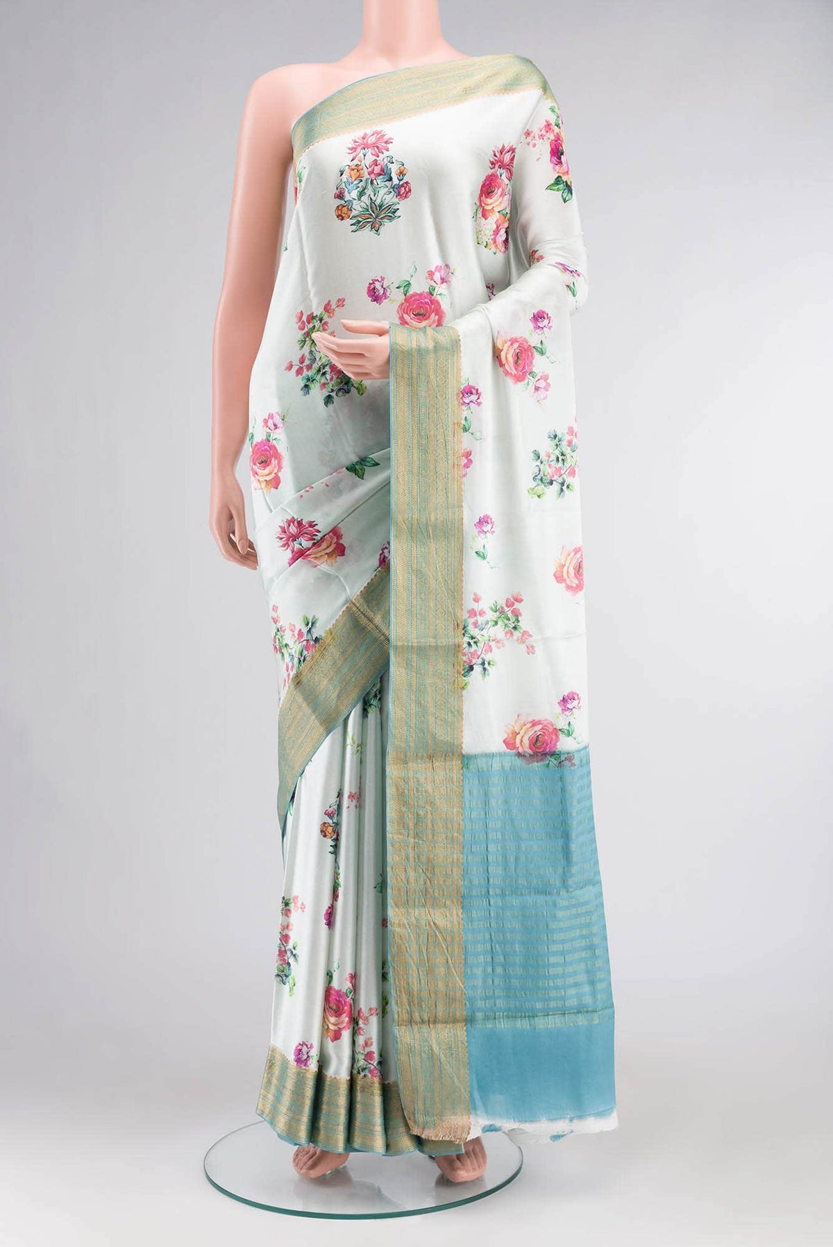 Blue Satin Silk Saree
