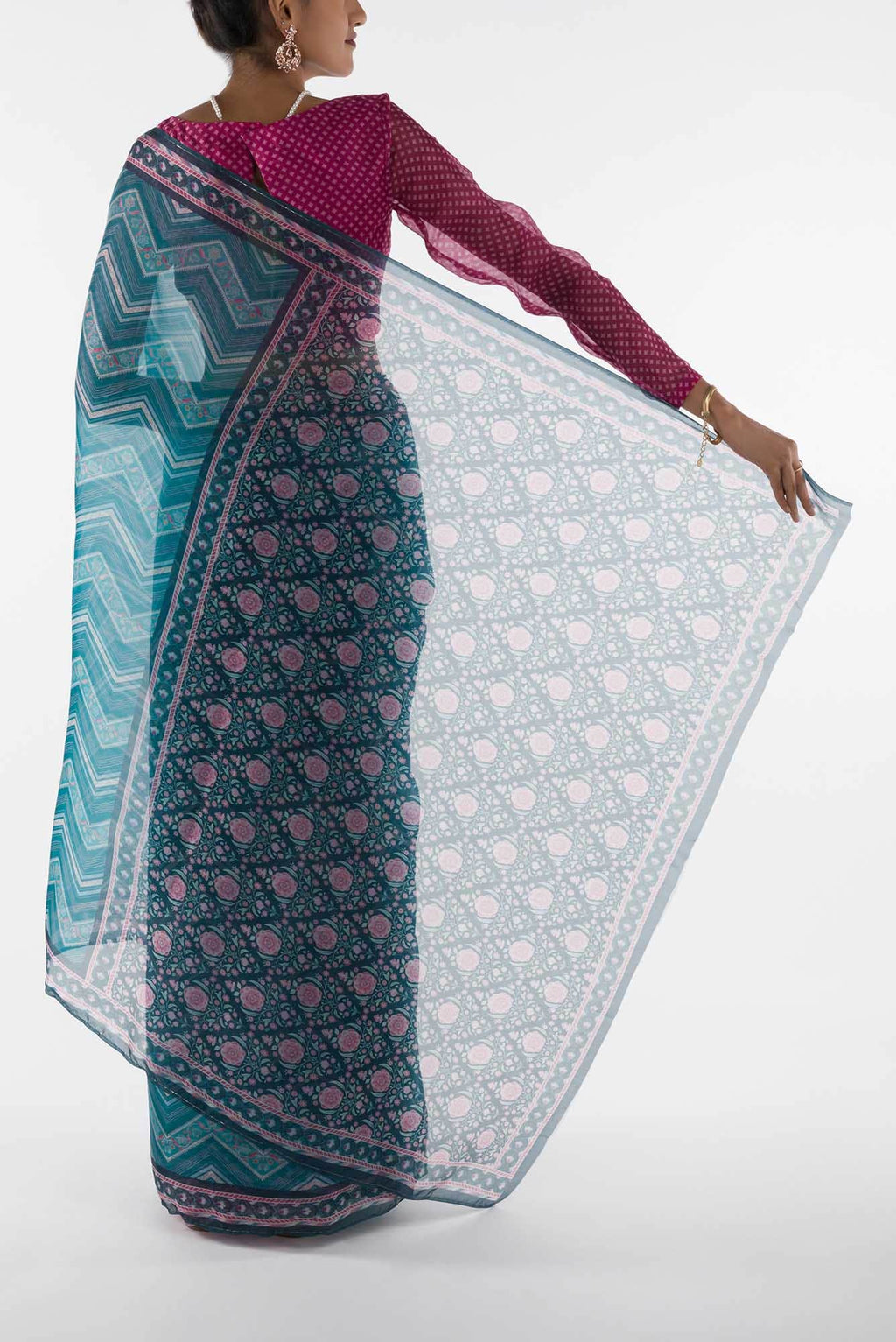 Leher - Blue Floral design saree from Chintz Collection, Designed by Nalli