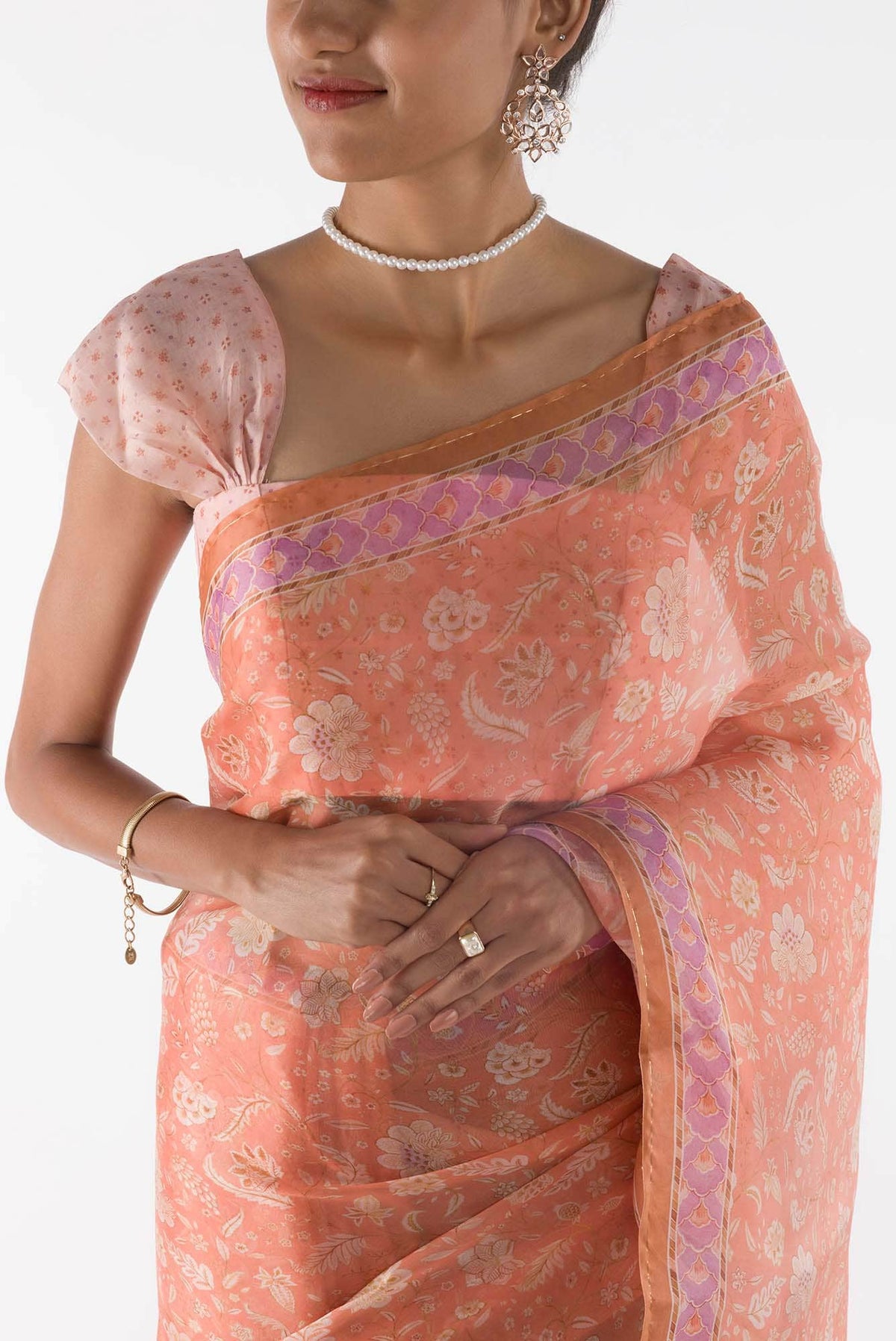 Guldasta - Peach Floral design saree from Chintz Collection, Designed by Nalli