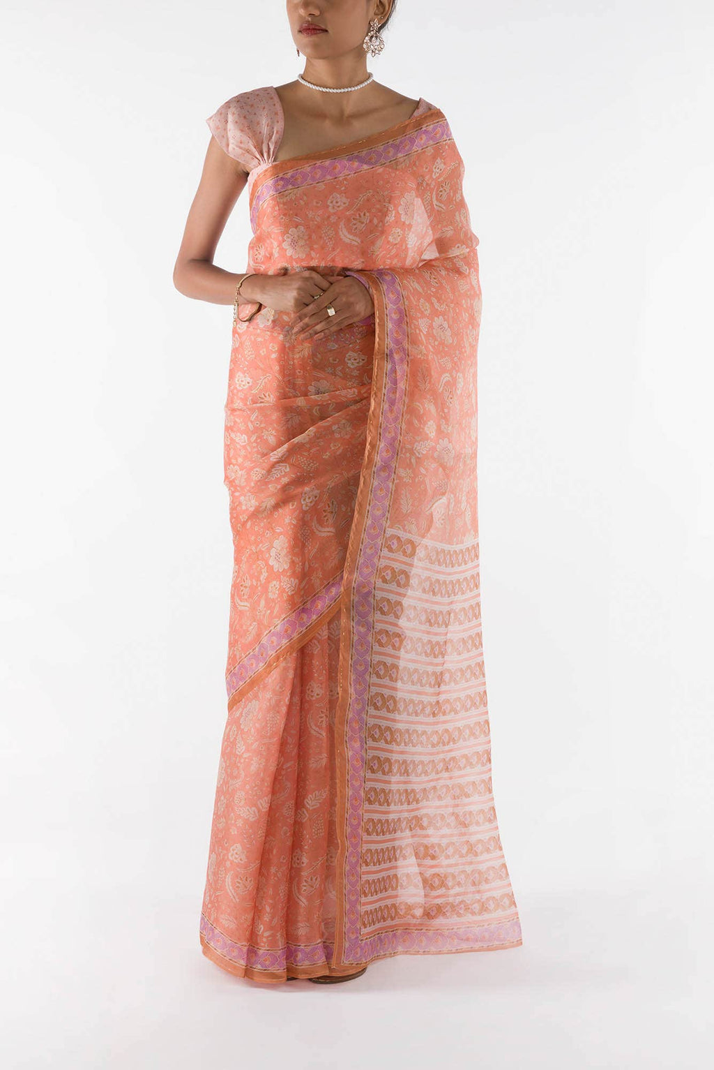 Guldasta - Peach Floral design saree from Chintz Collection, Designed by Nalli