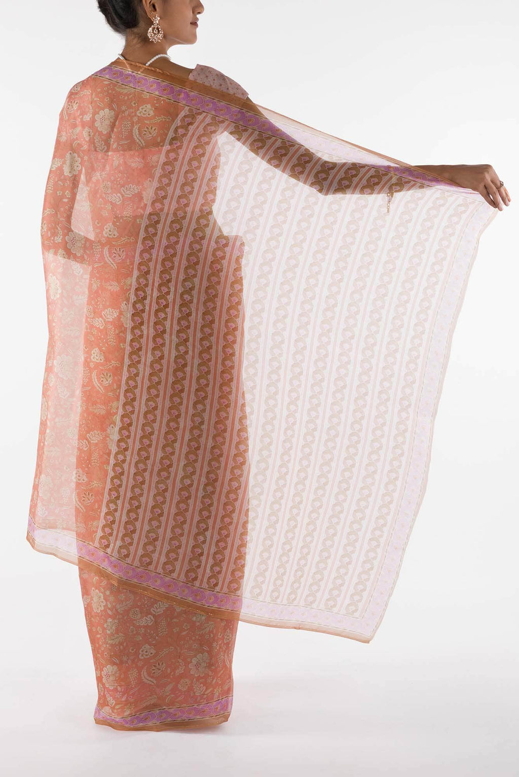 Guldasta - Peach Floral design saree from Chintz Collection, Designed by Nalli