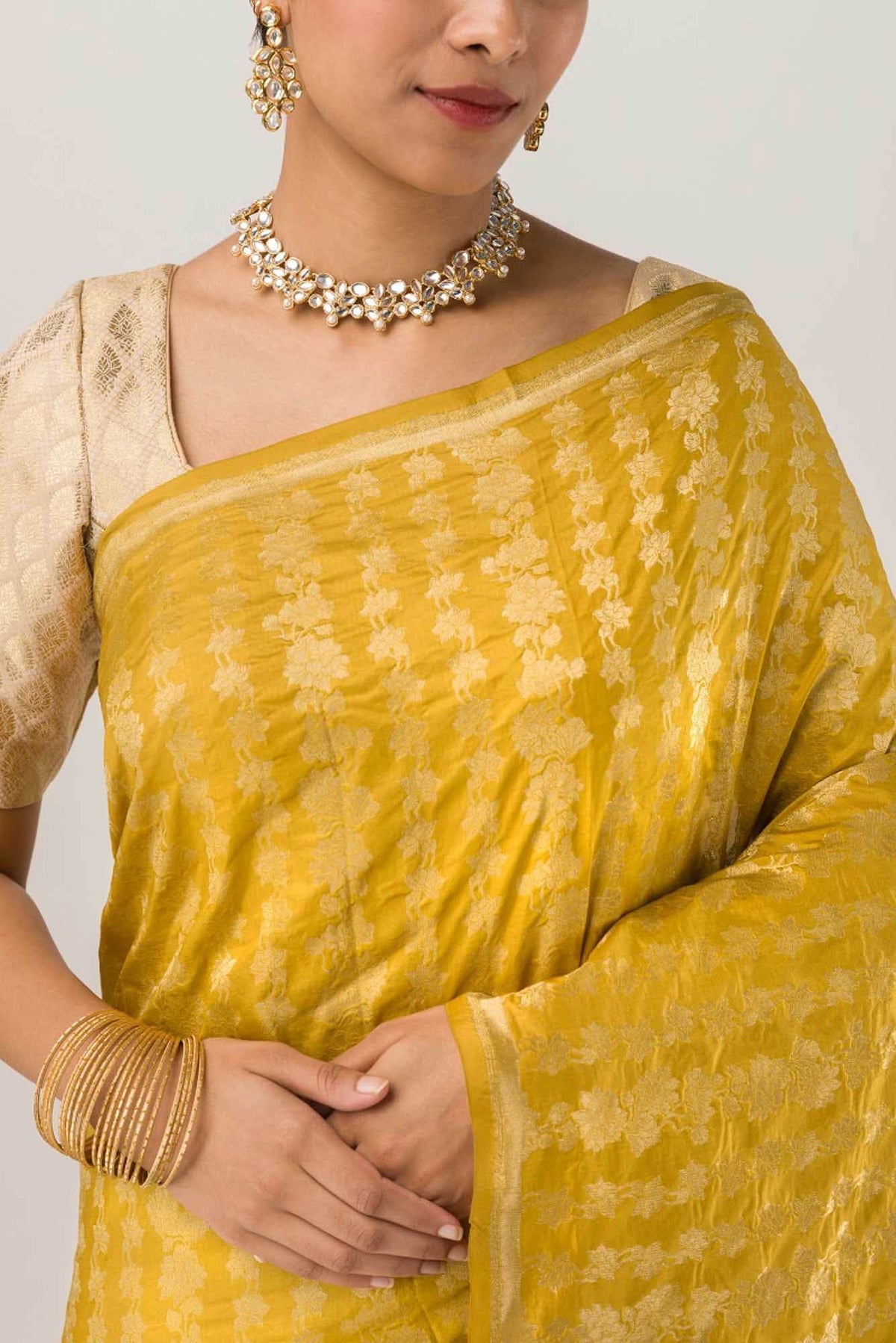 Pamposh Petite- Yellow Banarasi Saree