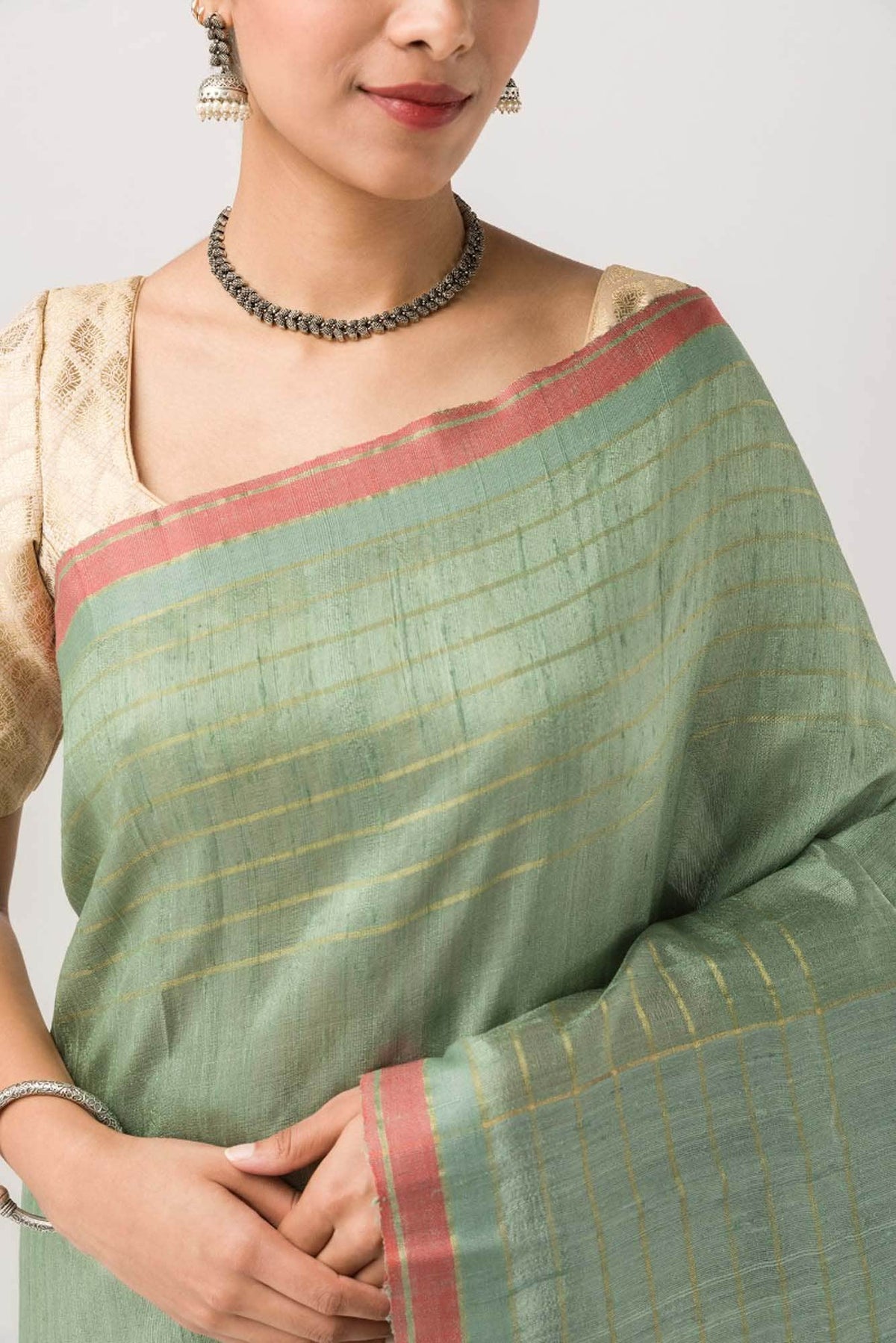 Erina-Sage Green Bhagalpuri Tussar Silk Saree