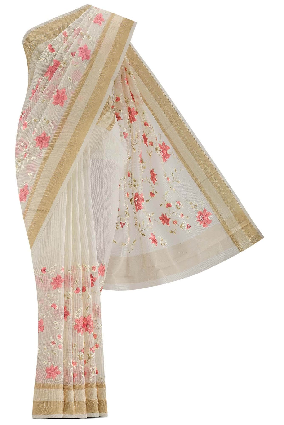 Cream Blended Kota Cotton Saree