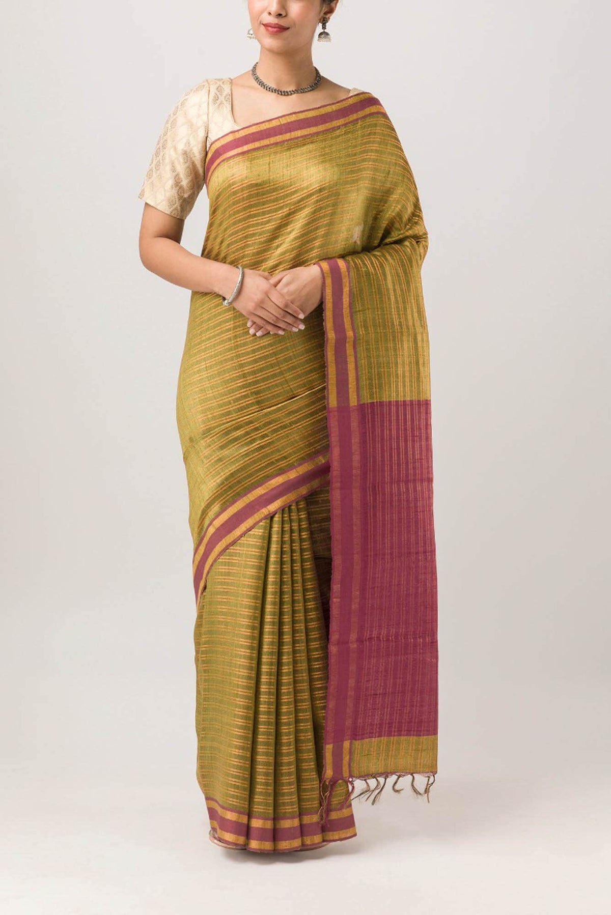 Akira-Yellow Bhagalpuri Tussar Silk Saree
