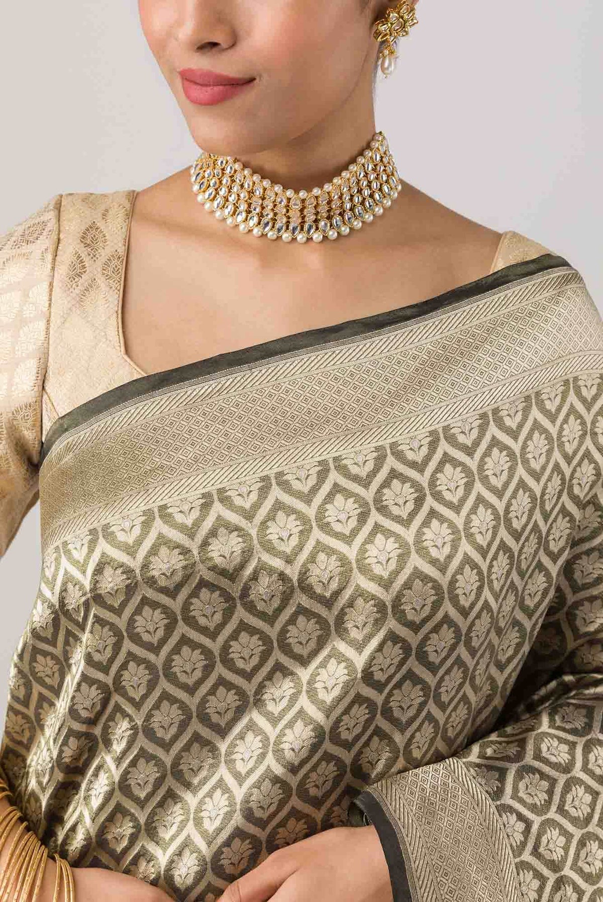 Antara-Dark Olive Green Banarasi Silk Saree