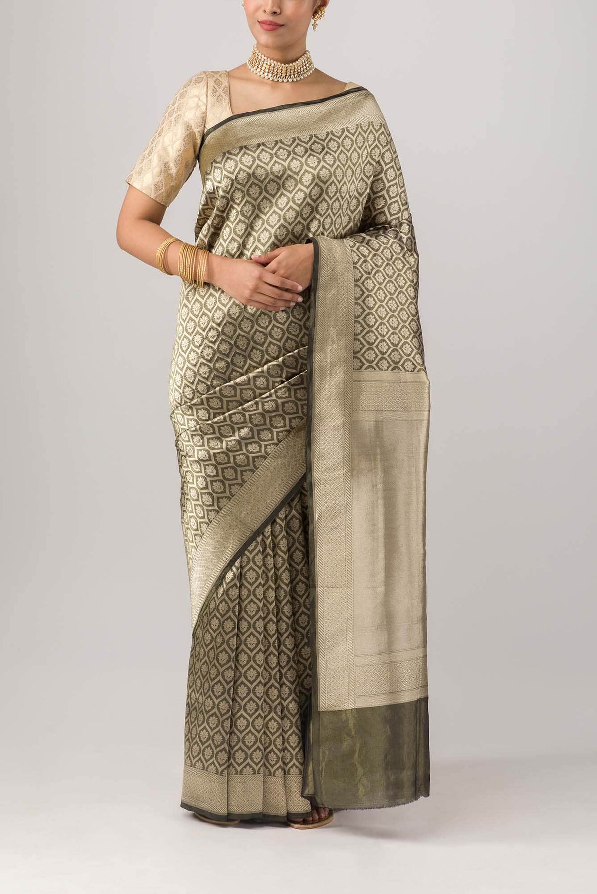Antara-Dark Olive Green Banarasi Silk Saree