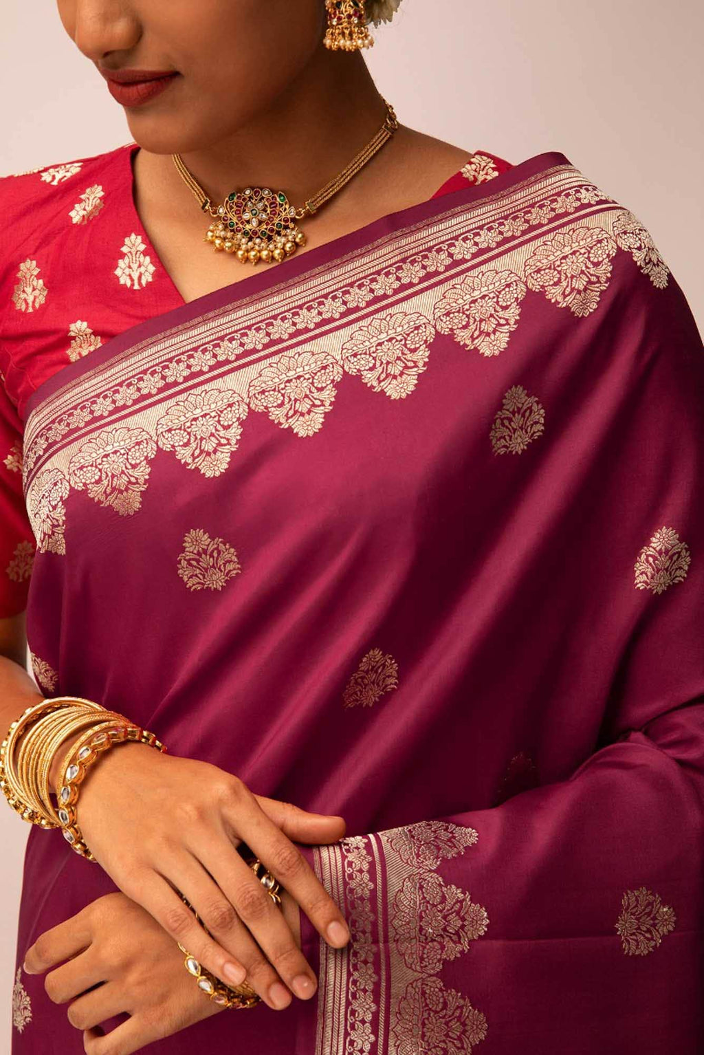 Uma-Maroon Banarasi Silk Saree