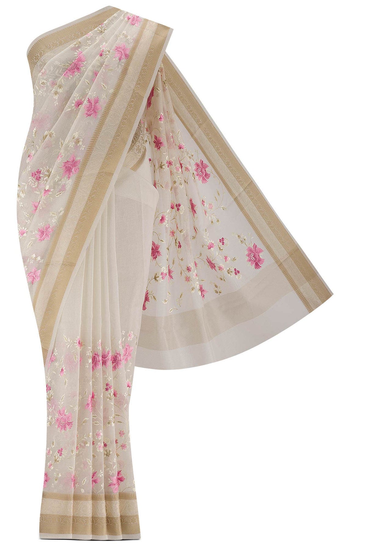 Cream Blended Kota Cotton Saree