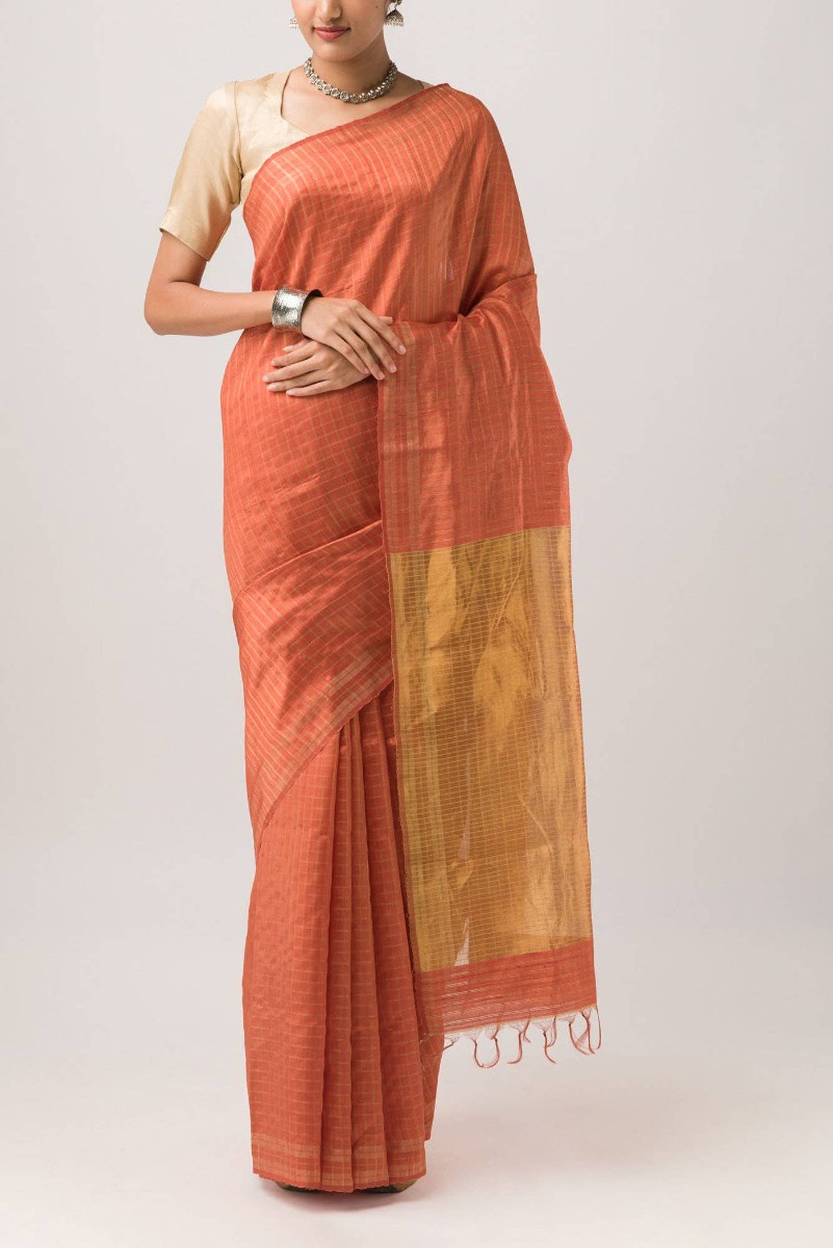 Shruthi-Peach Bhagalpuri Tussar Silk Saree