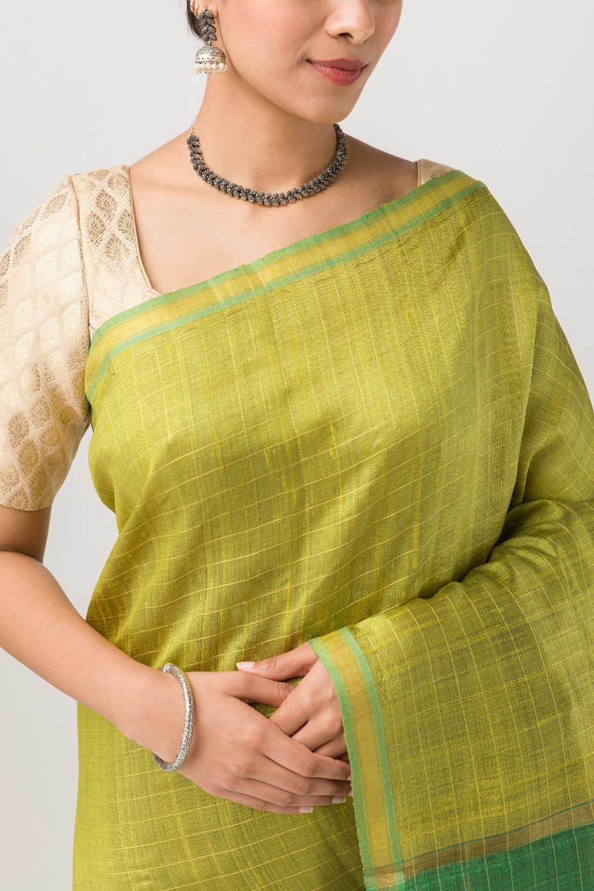 Aahana-Lemon Yellow Bhagalpuri Tussar Silk Saree