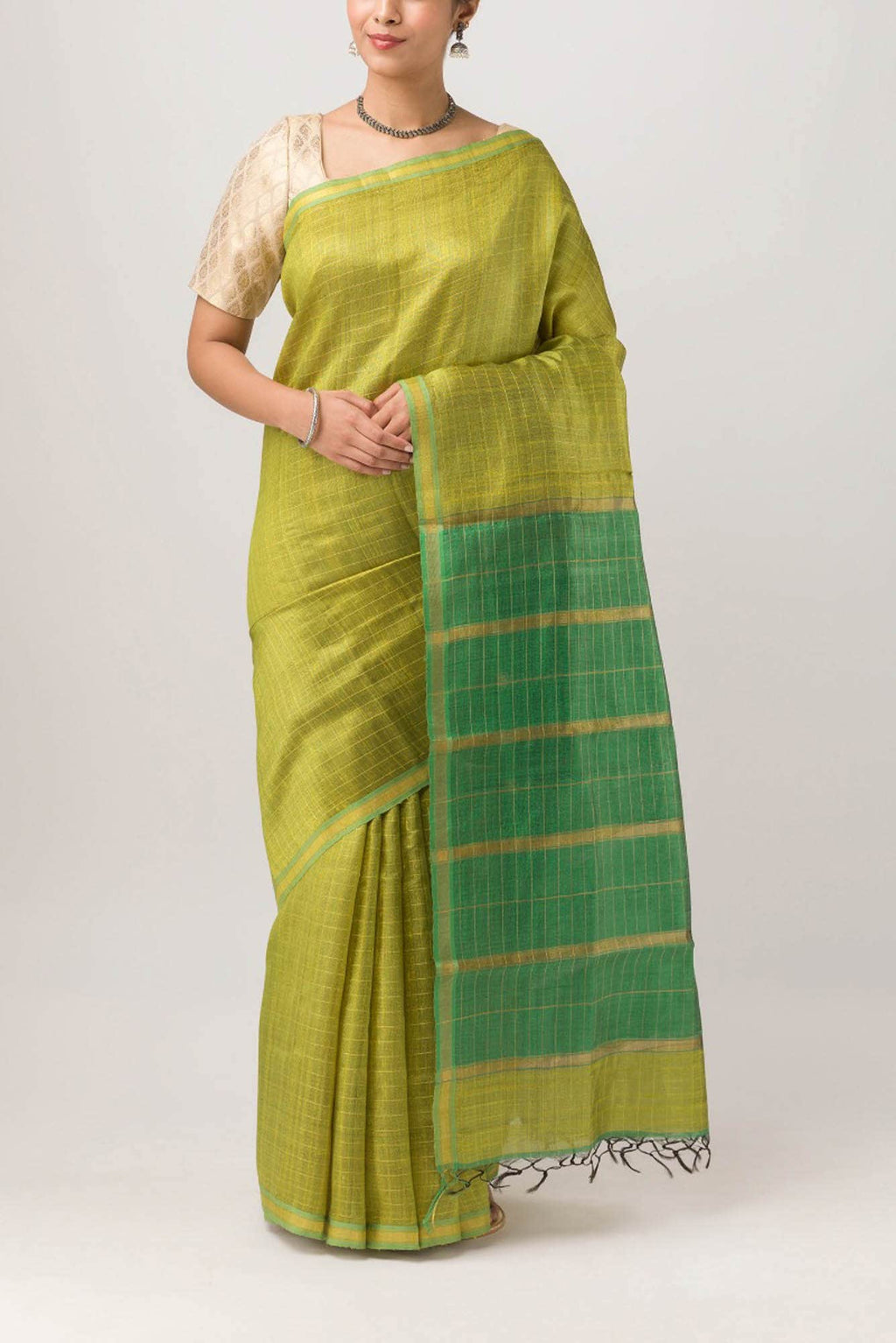 Aahana-Lemon Yellow Bhagalpuri Tussar Silk Saree