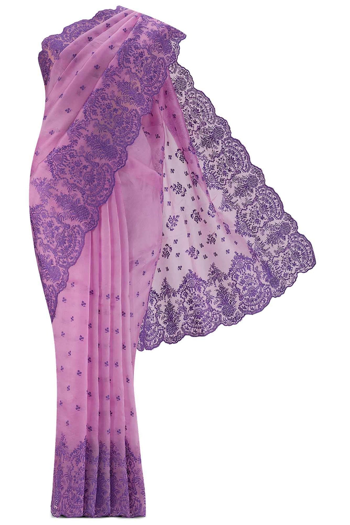 Passion Paradise-Lilac Floral Design Saree from Embroidered Romance Collection By Nalli